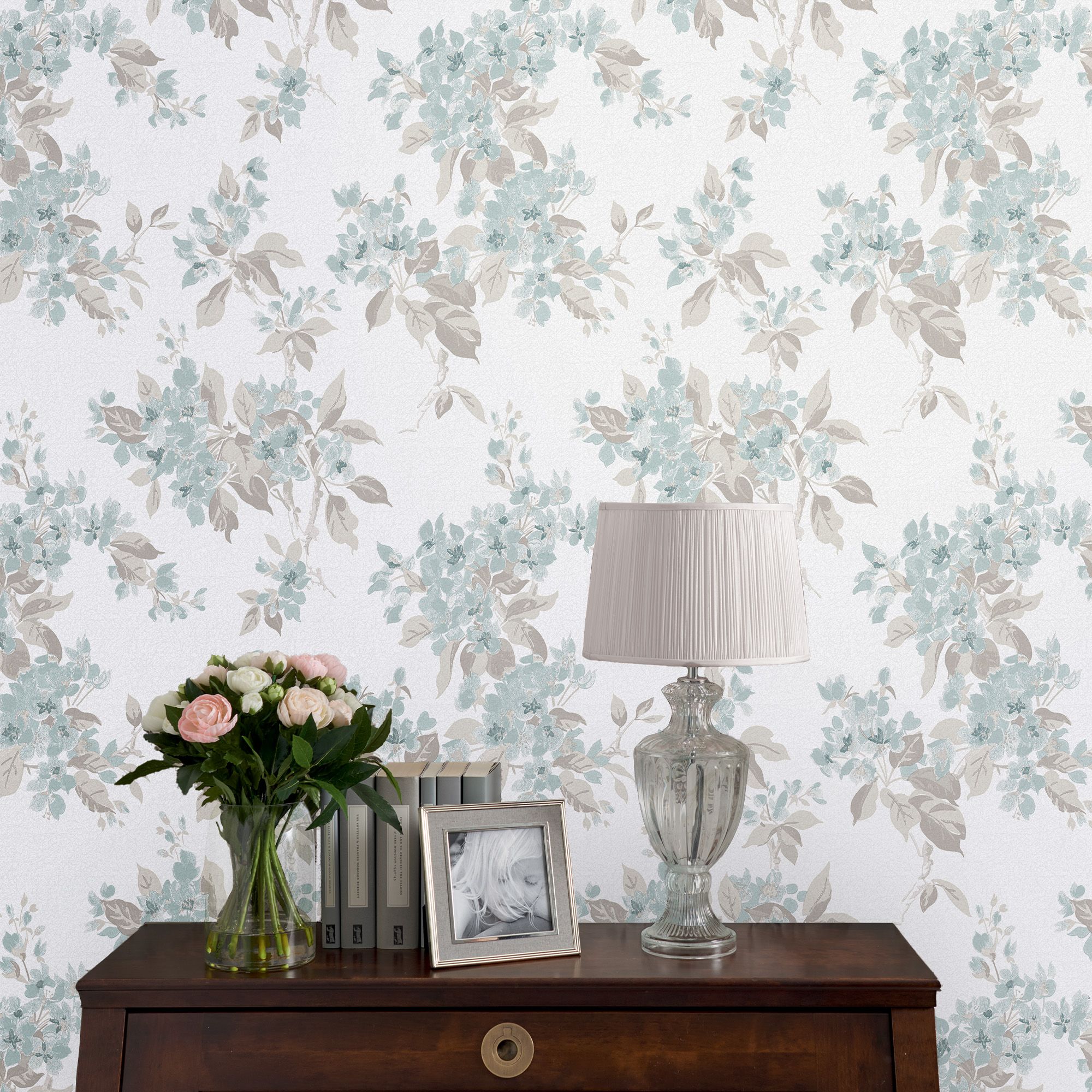 Laura Ashley Duck egg Apple blossom Smooth Wallpaper Sample