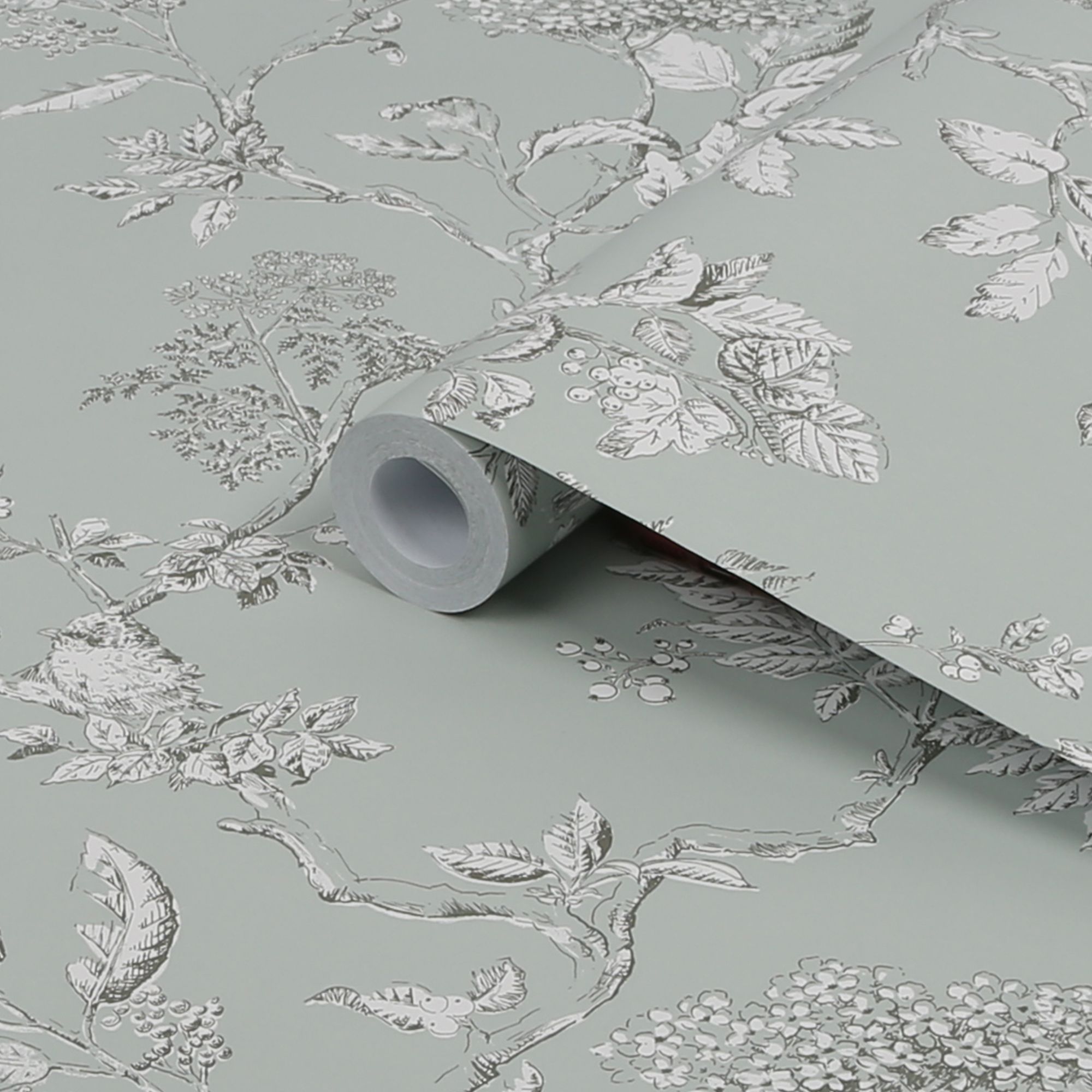 Laura Ashley Elderwood Duck egg Floral Smooth Wallpaper Sample