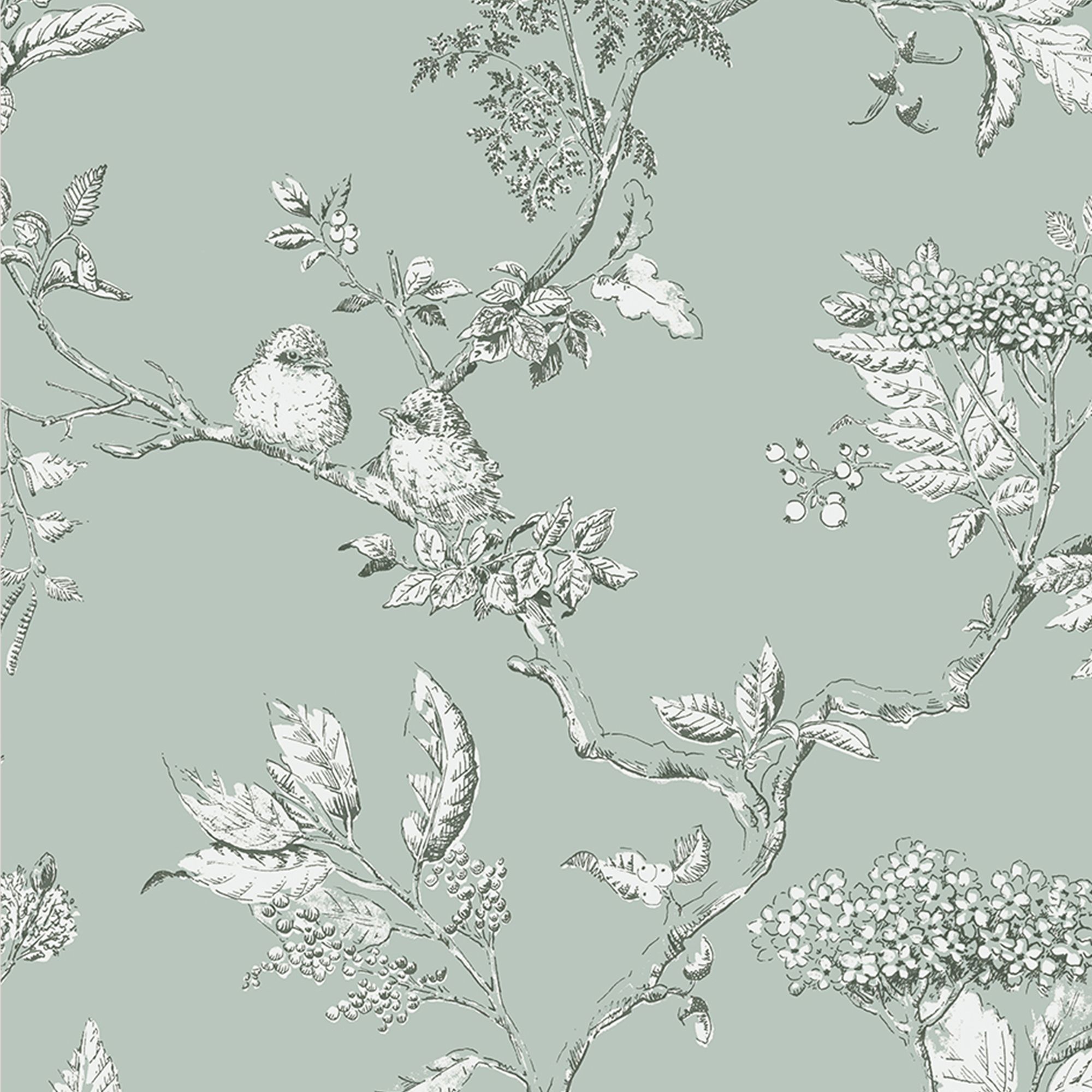 Laura Ashley Elderwood Duck egg Floral Smooth Wallpaper Sample