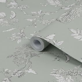 Laura Ashley Elderwood Sage Floral Smooth Wallpaper