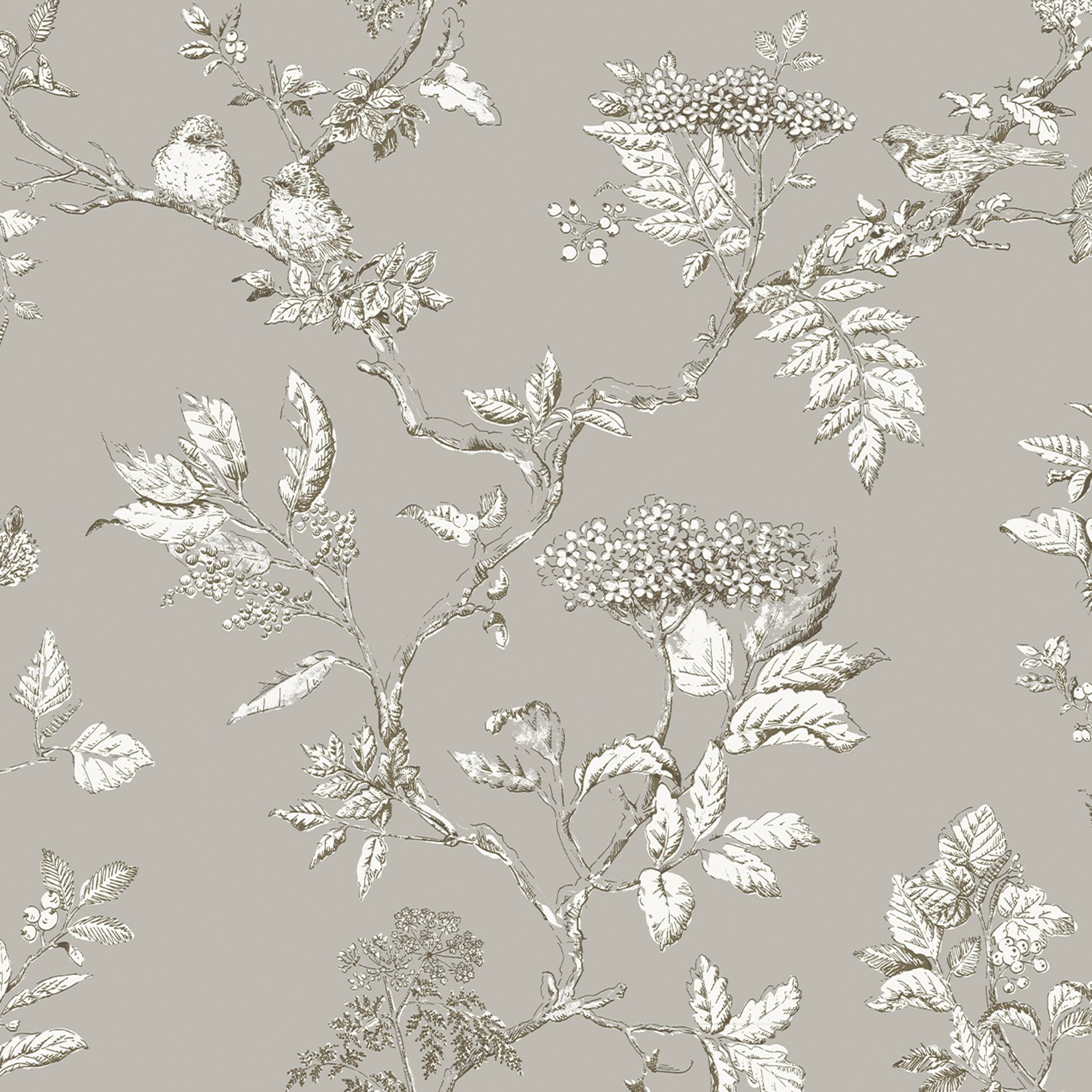 Laura Ashley Elderwood Steel Floral Smooth Wallpaper