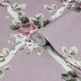 Laura Ashley Elwyn Grape Floral Smooth Wallpaper Sample