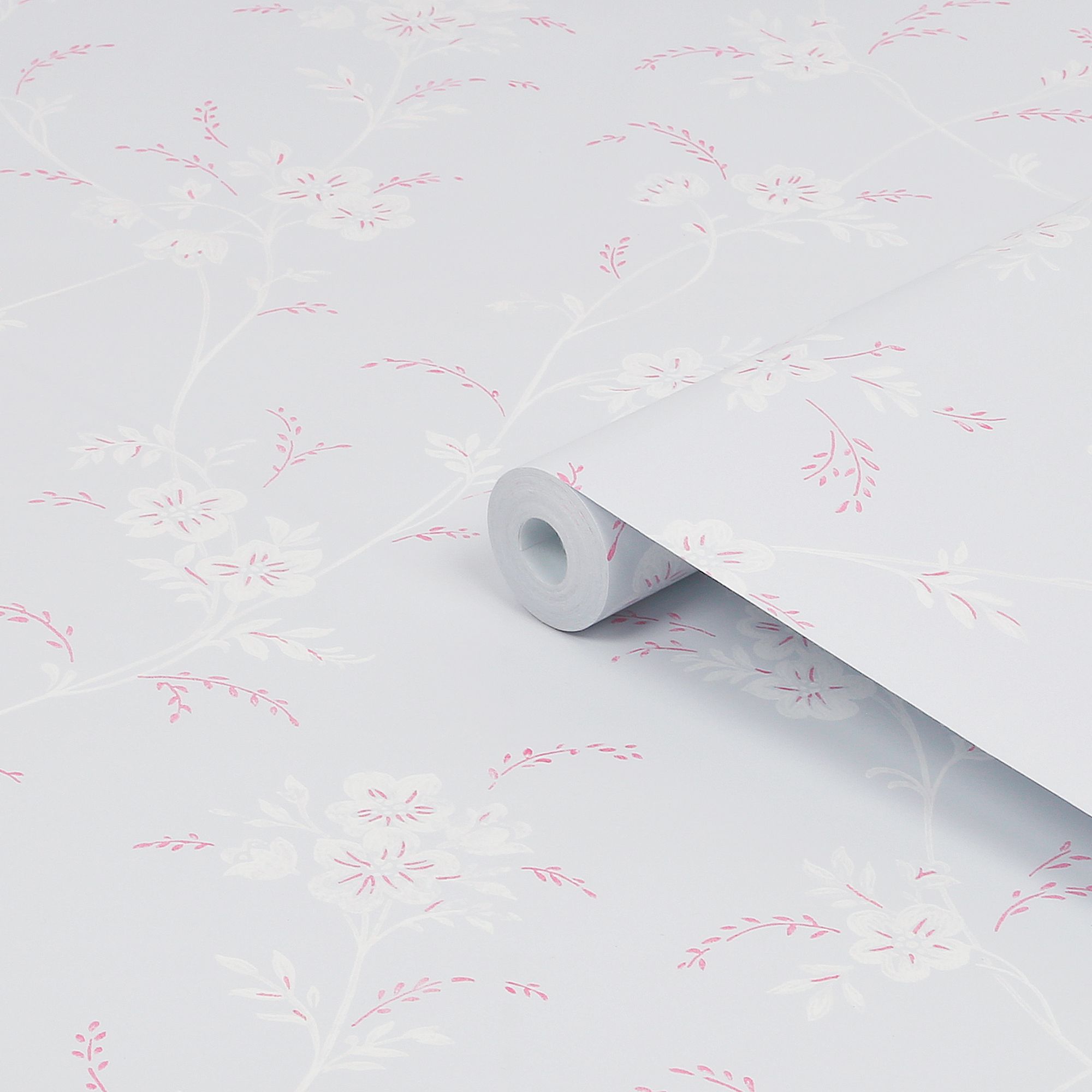 Laura Ashley Eva Sugared Grey Floral Smooth Wallpaper Sample