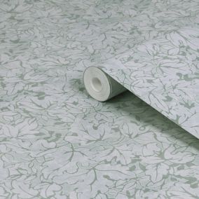 Laura Ashley Faded Glamour Corrina Leaf Mineral Green Smooth Wallpaper