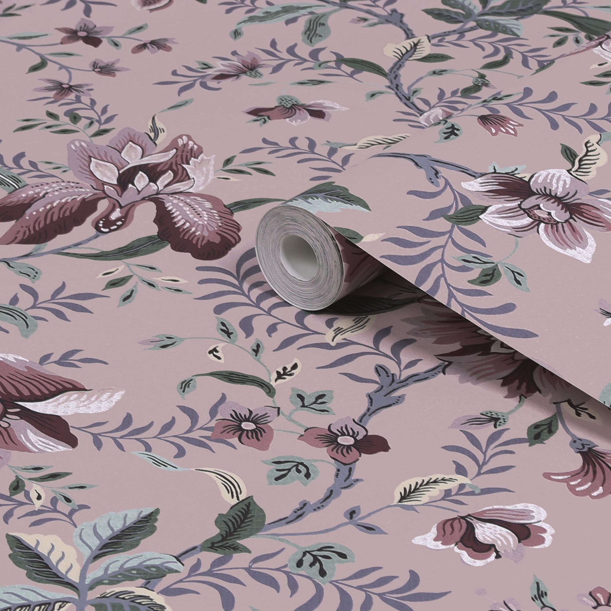 Laura Ashley Faded Glamour Edita’s Garden Pale Blackberry Smooth Wallpaper