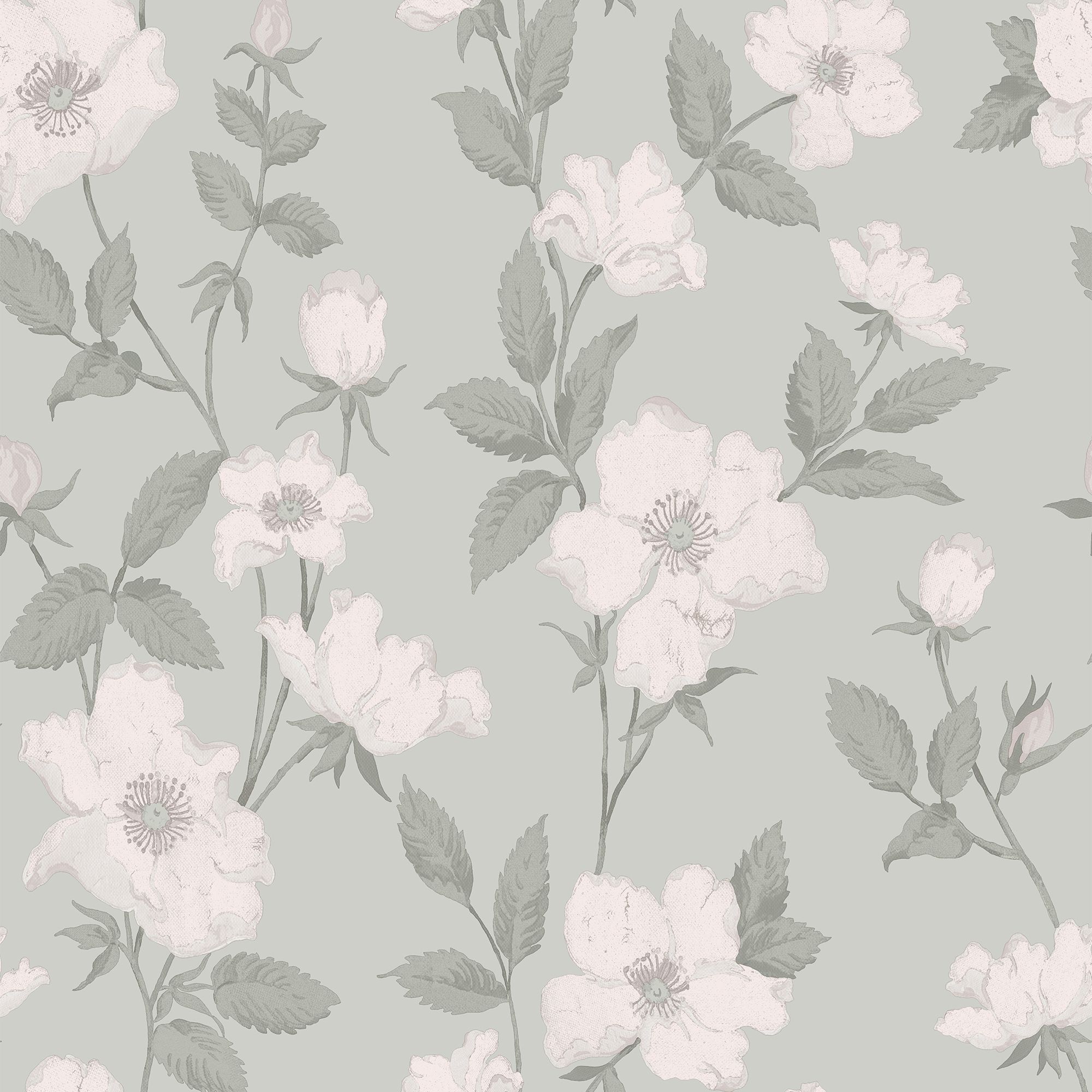 Laura Ashley Fleurir Smoke green Floral Smooth Wallpaper