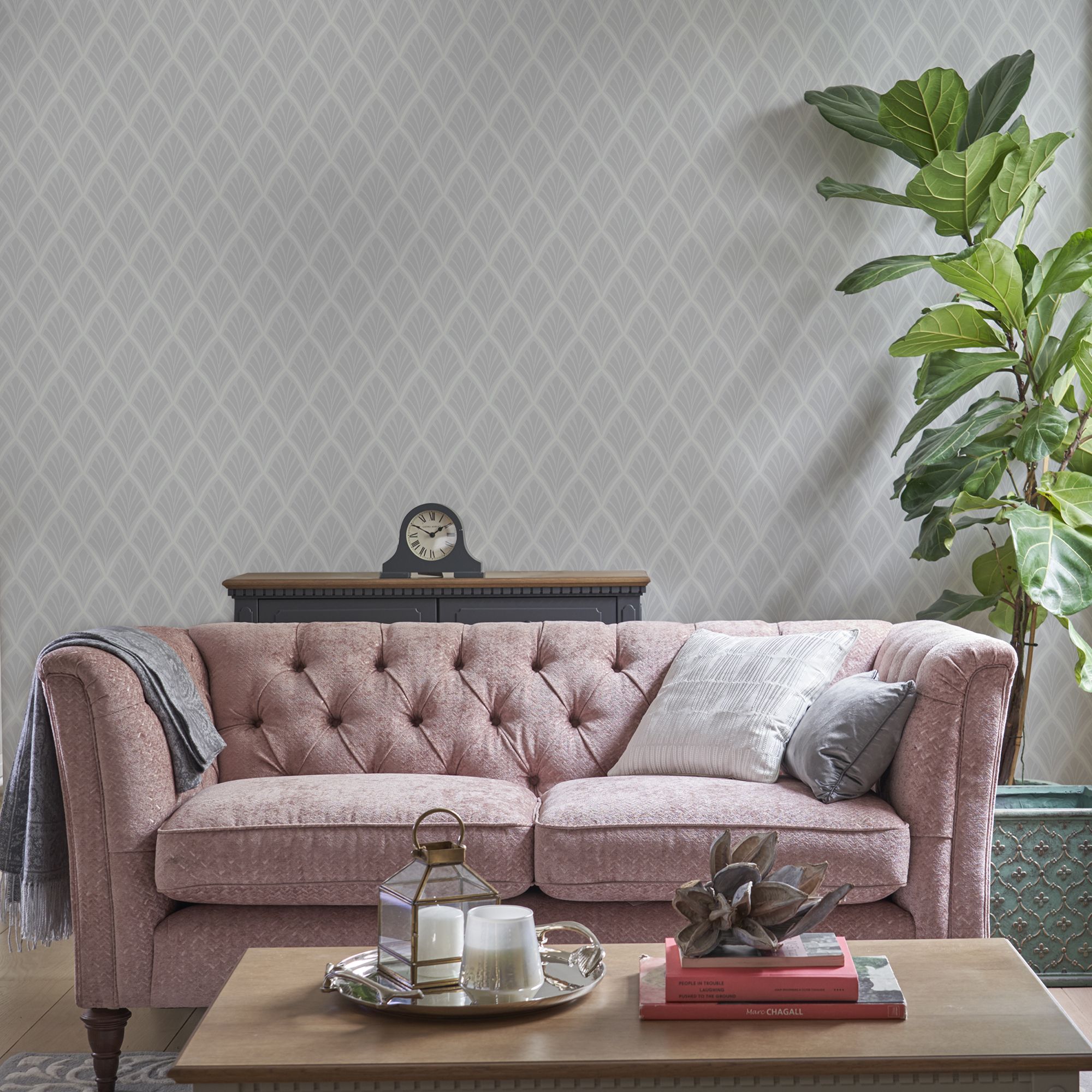 Laura Ashley Florin Silver effect Geometric Smooth Wallpaper