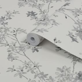 Laura Ashley Forstyhia Steel Floral Smooth Wallpaper Sample