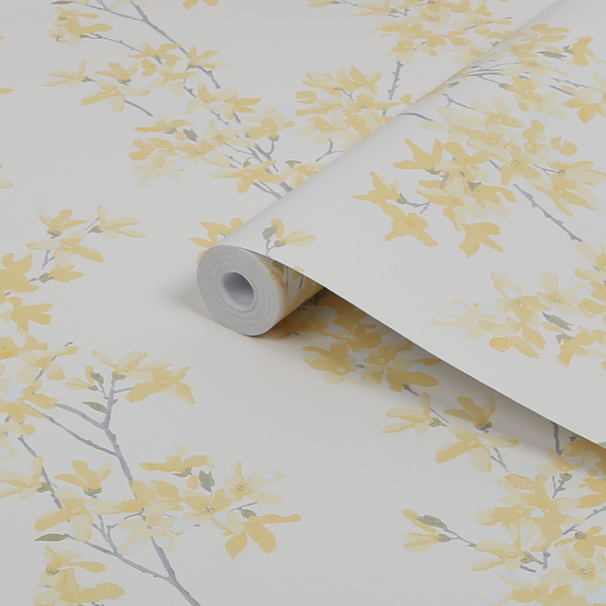 Laura Ashley Forstyhia Sunshine Floral Smooth Wallpaper Sample