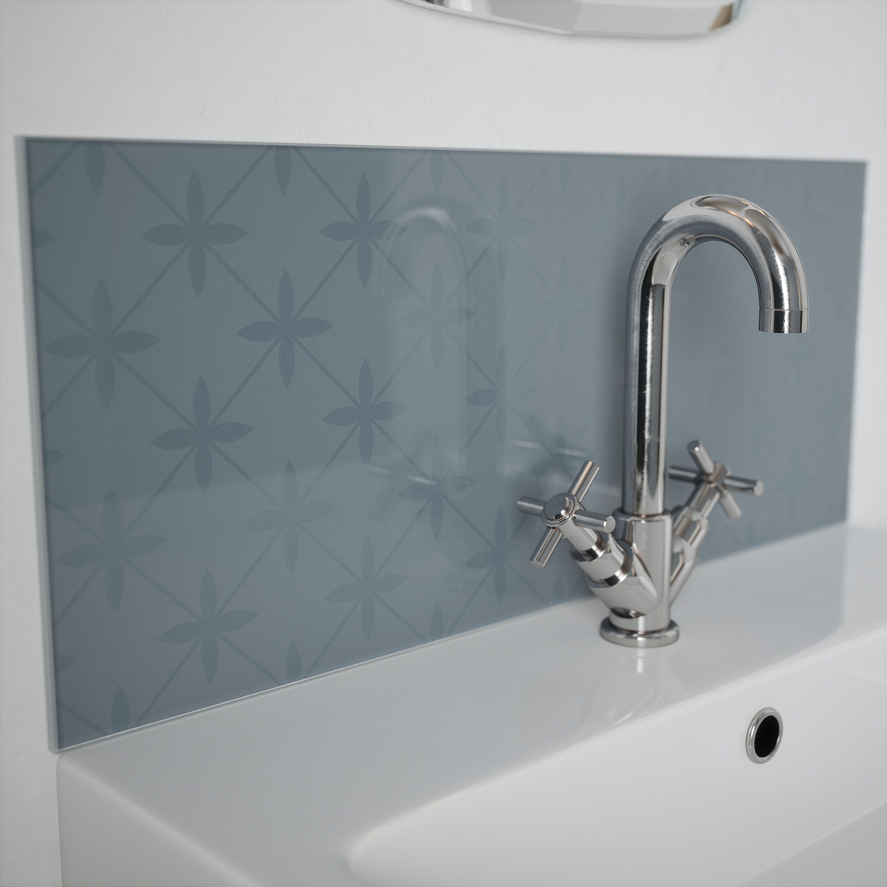 Laura Ashley Glass Self-adhesive Bathroom Splashback (H)25cm (W)60cm - Chalk blue Wicker