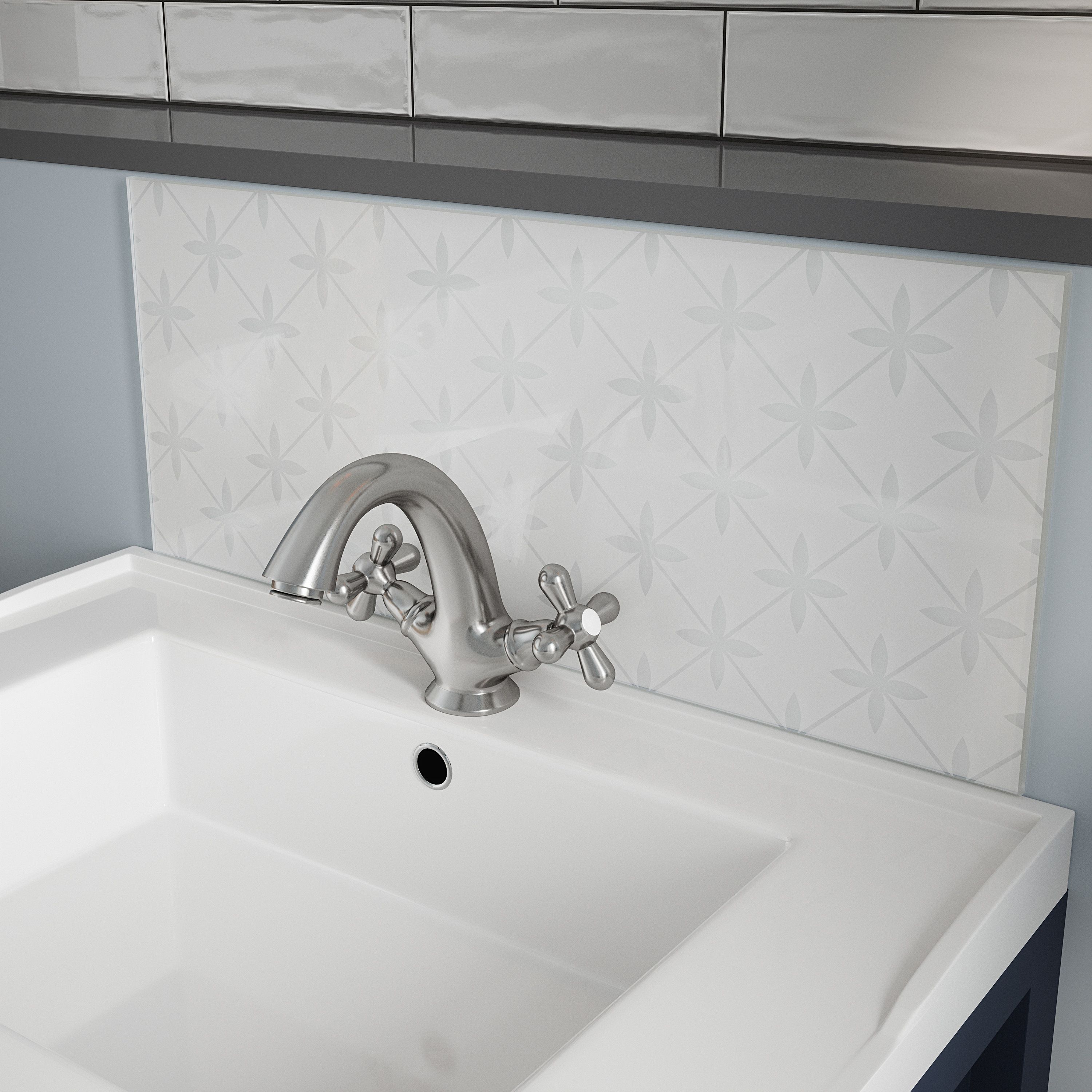 Laura Ashley Glass Self-adhesive Bathroom Splashback (H)25cm (W)60cm - Matt Pearl white Wicker