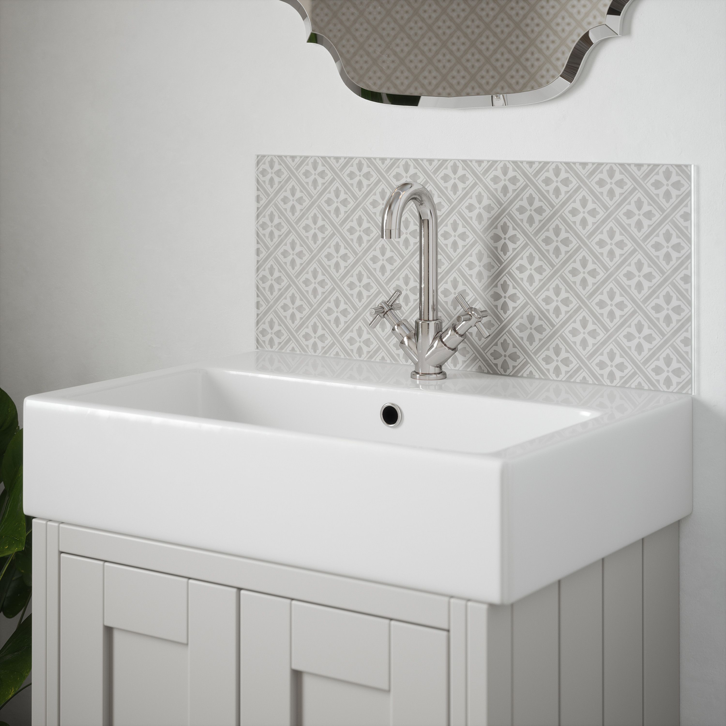 Laura Ashley Glass Self-adhesive Bathroom Splashback (H)25cm (W)60cm - Matt Slate white Mr Jones