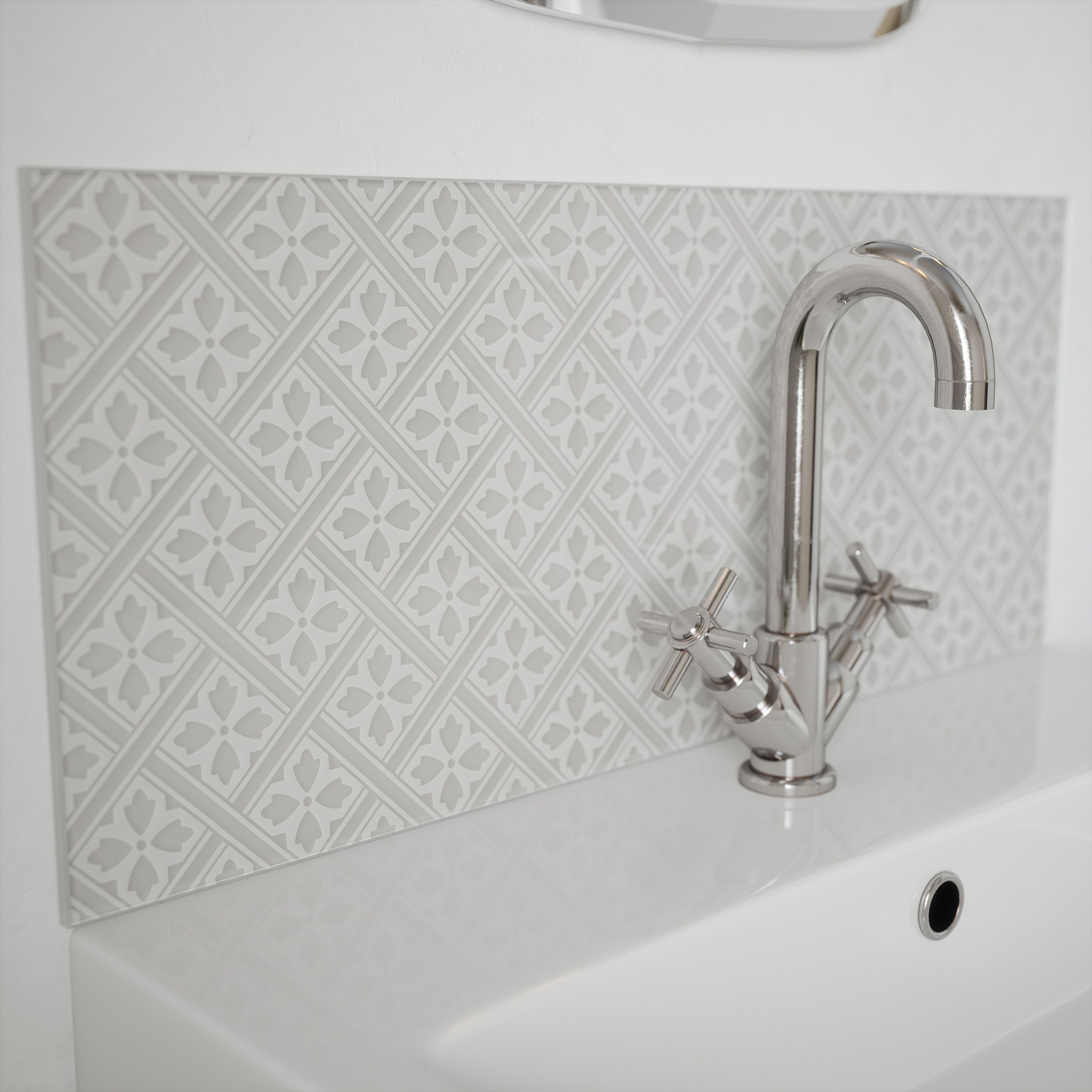 Laura Ashley Glass Self-adhesive Bathroom Splashback (H)25cm (W)60cm - Matt Slate white Mr Jones