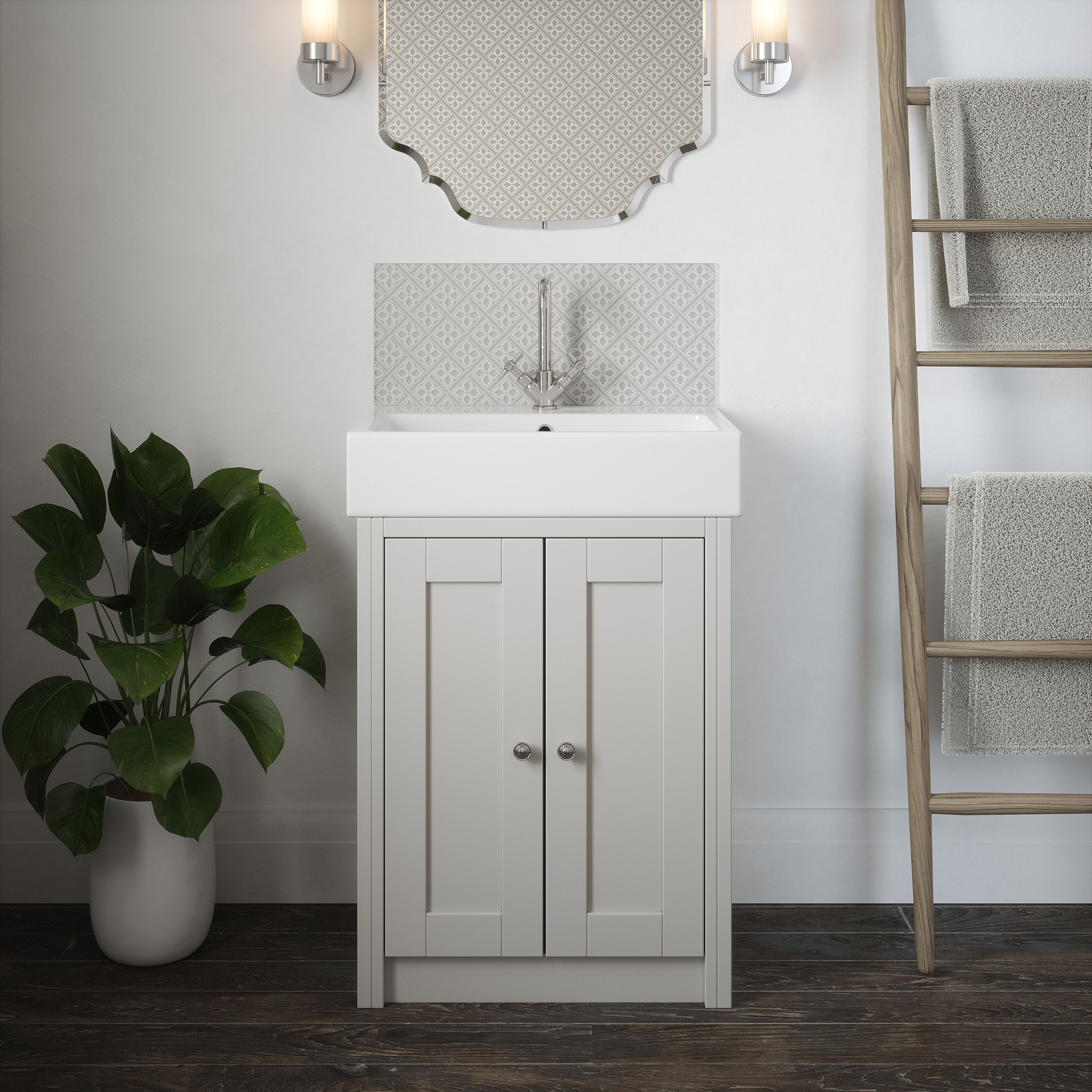 Laura Ashley Glass Self-adhesive Bathroom Splashback (H)25cm (W)60cm - Matt Slate white Mr Jones