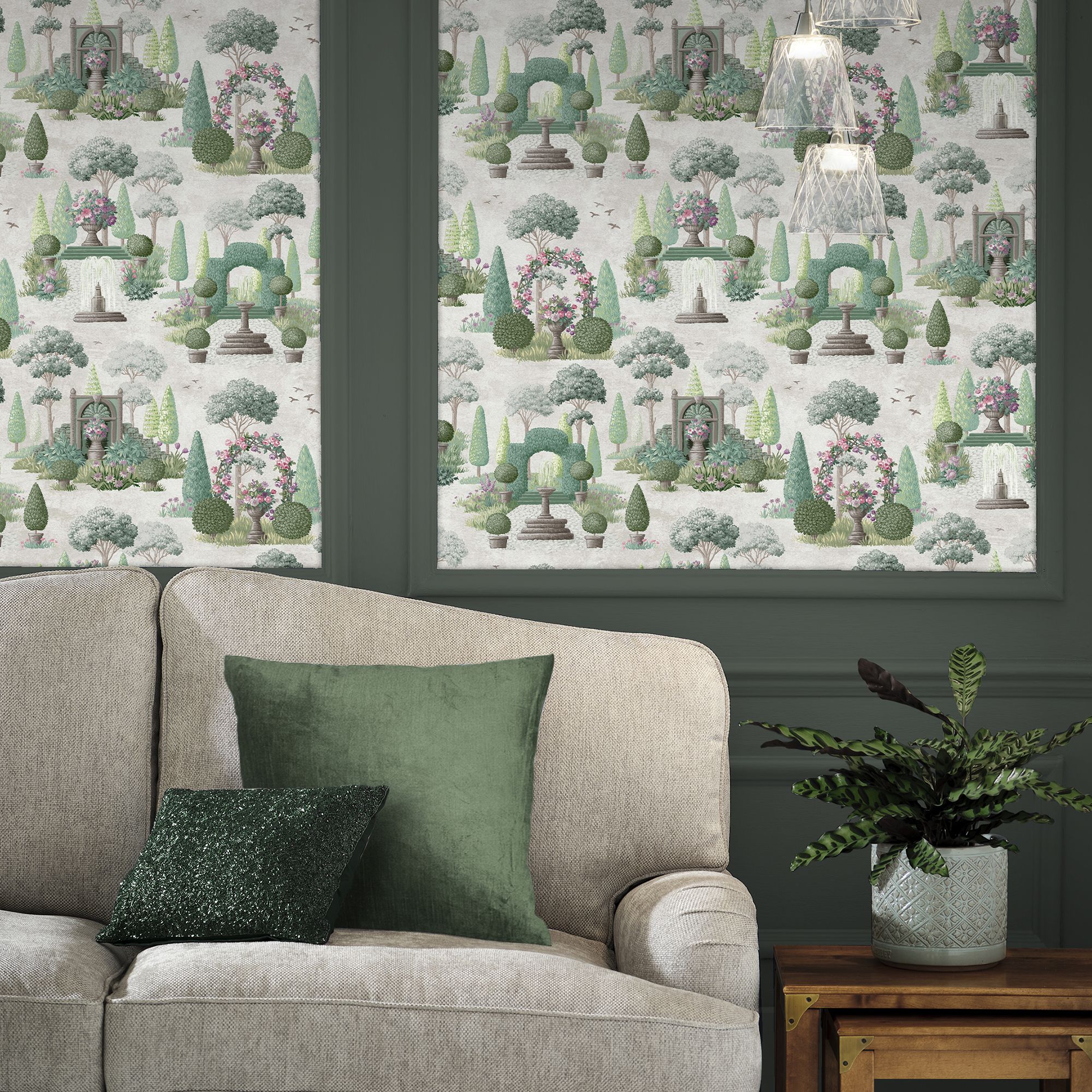 Laura Ashley Green Naunton Folly Smooth Wallpaper