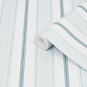 Laura Ashley Heacham Blue Stripe Smooth Wallpaper