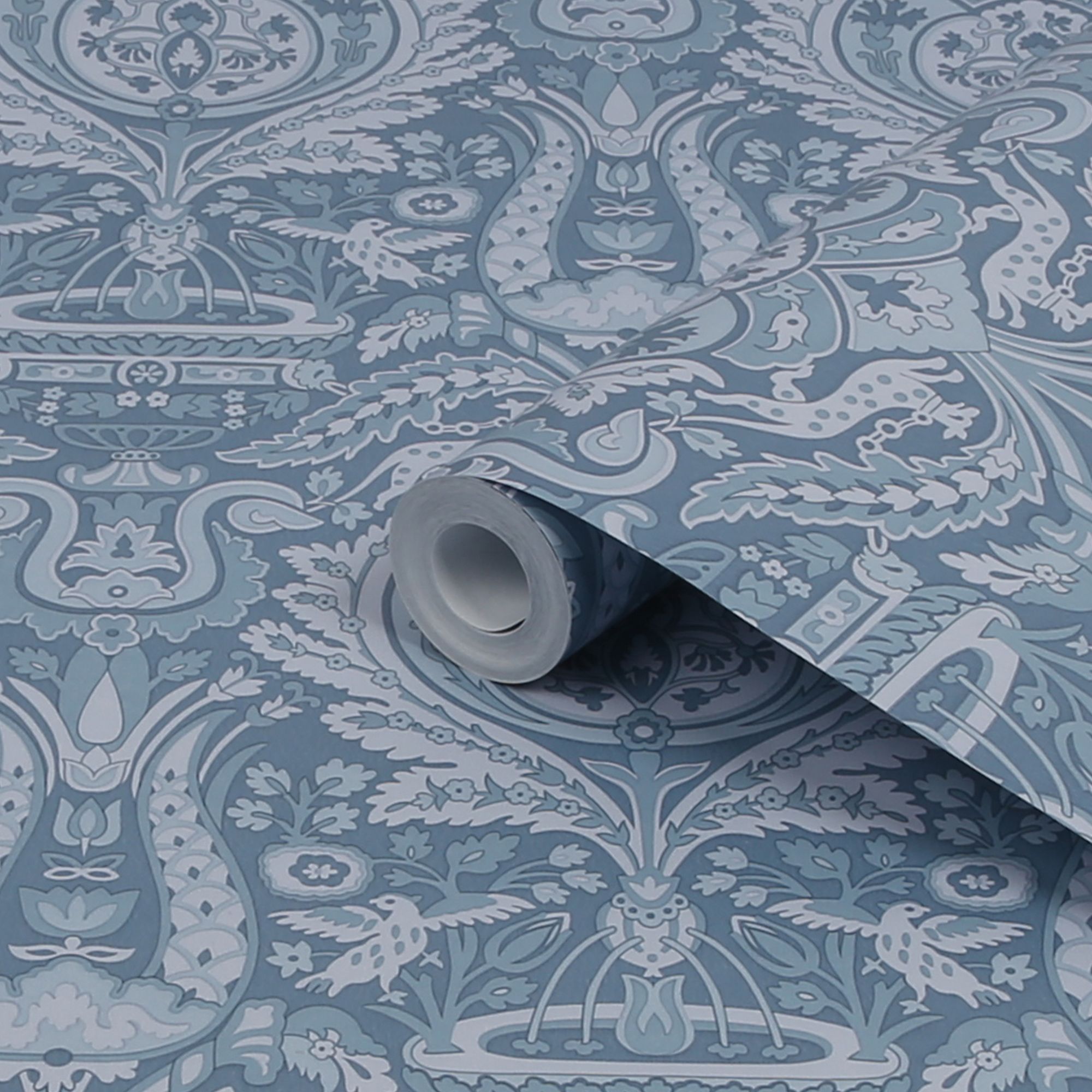 Laura Ashley Heraldic Dusky seaspray Damask Smooth Wallpaper Sample