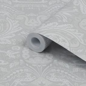Laura Ashley Heraldic Slate grey Damask Smooth Wallpaper Sample