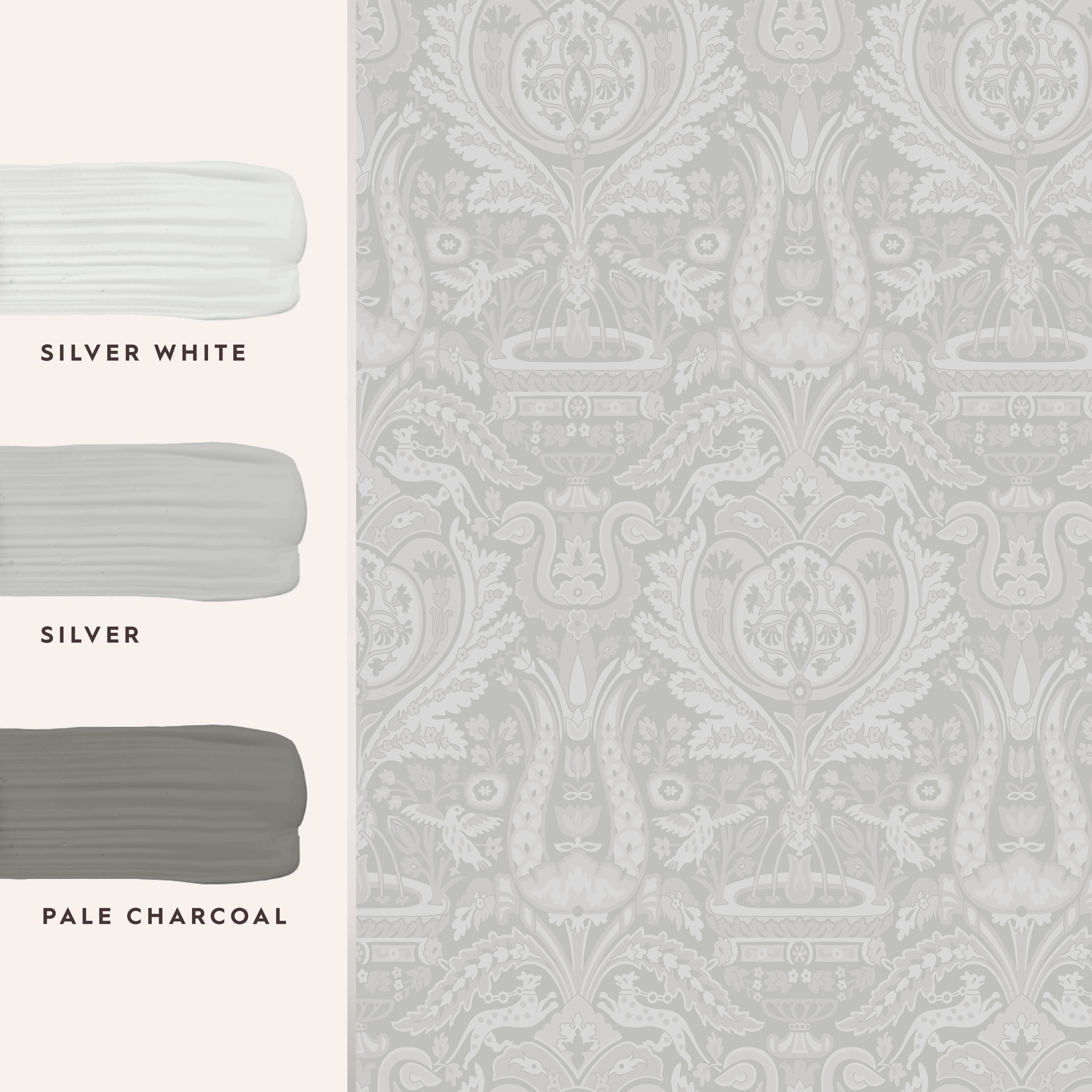 Laura Ashley Heraldic Slate grey Damask Smooth Wallpaper