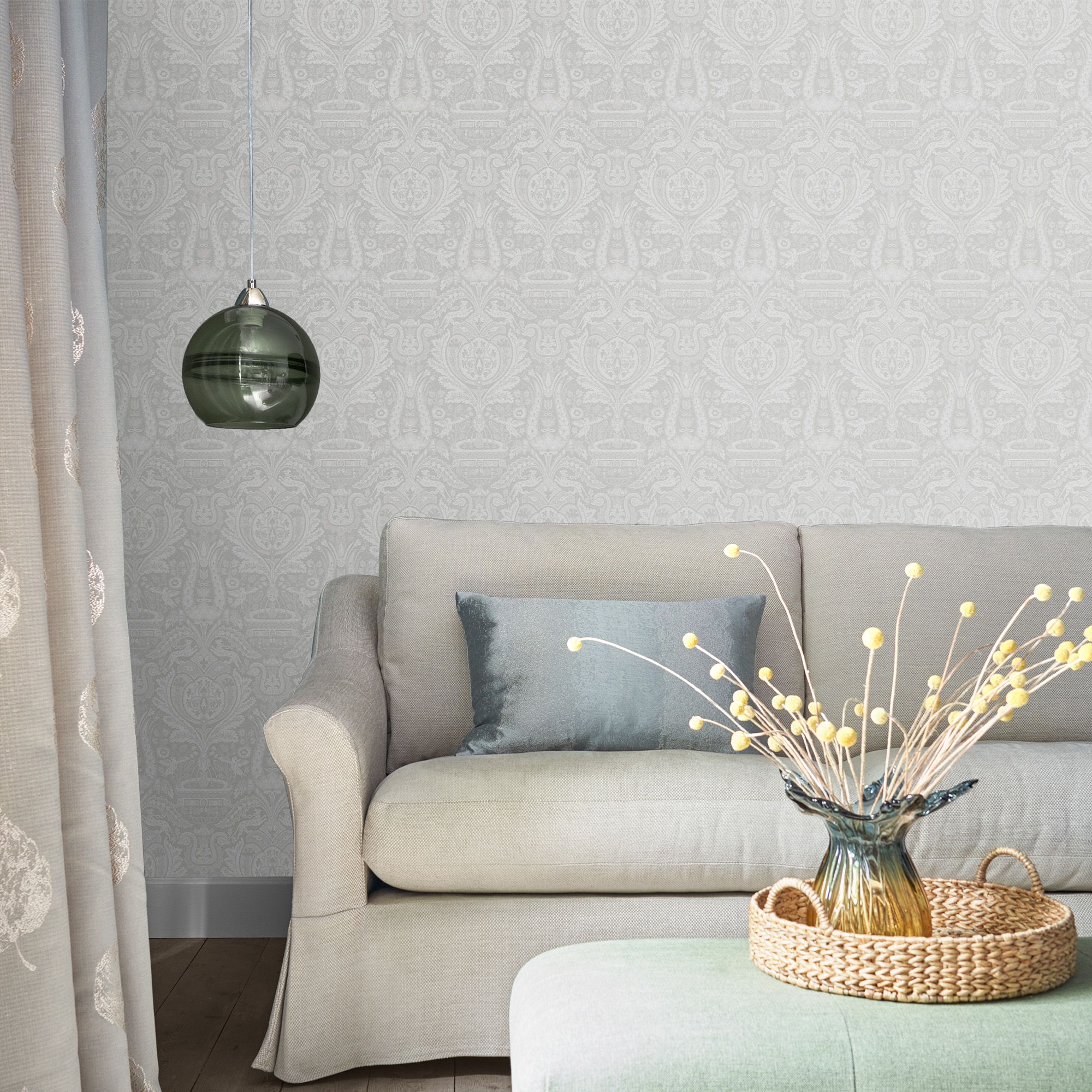 Laura Ashley Heraldic Slate grey Damask Smooth Wallpaper