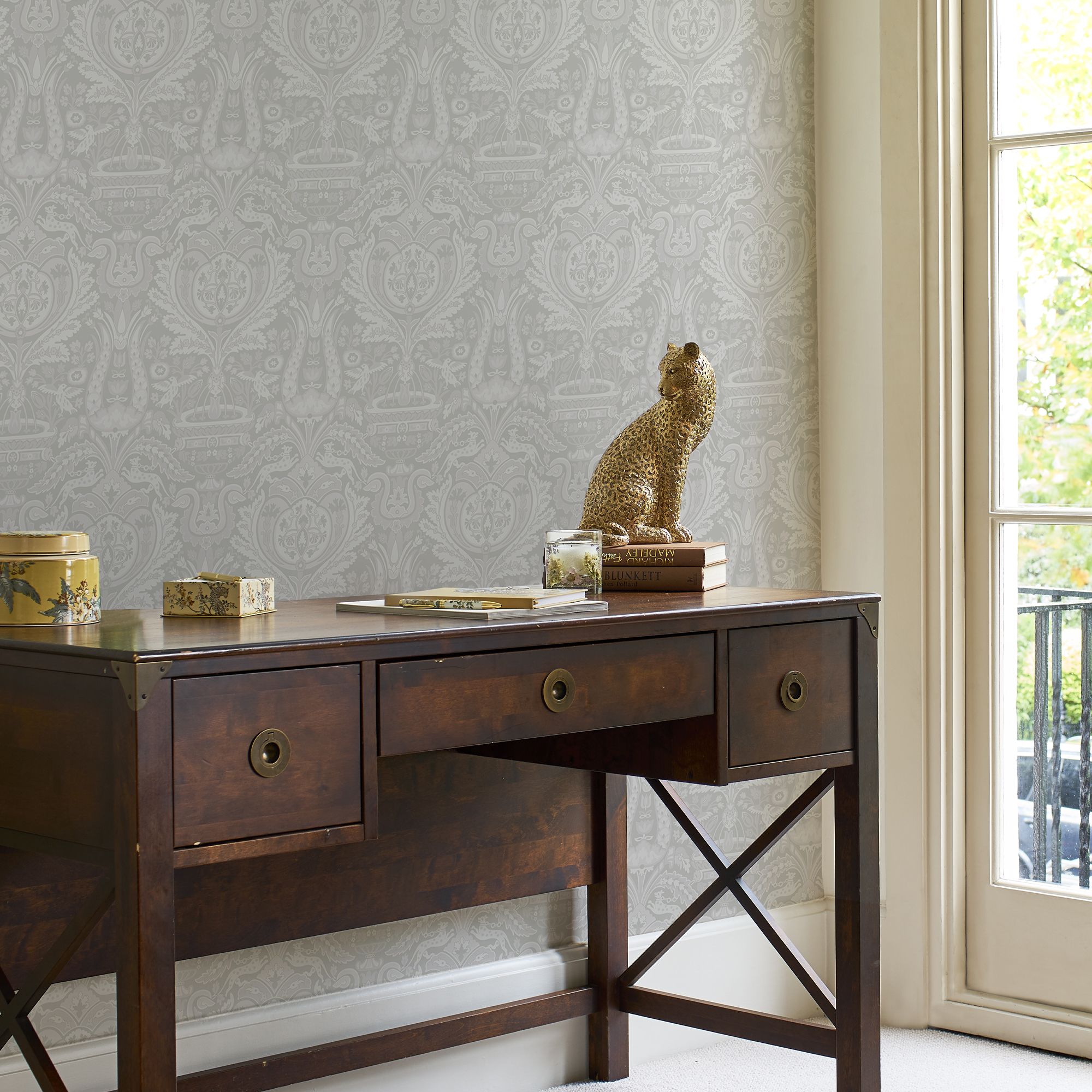 Laura Ashley Heraldic Slate grey Damask Smooth Wallpaper