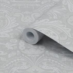 Laura Ashley Heraldic Slate grey Damask Smooth Wallpaper