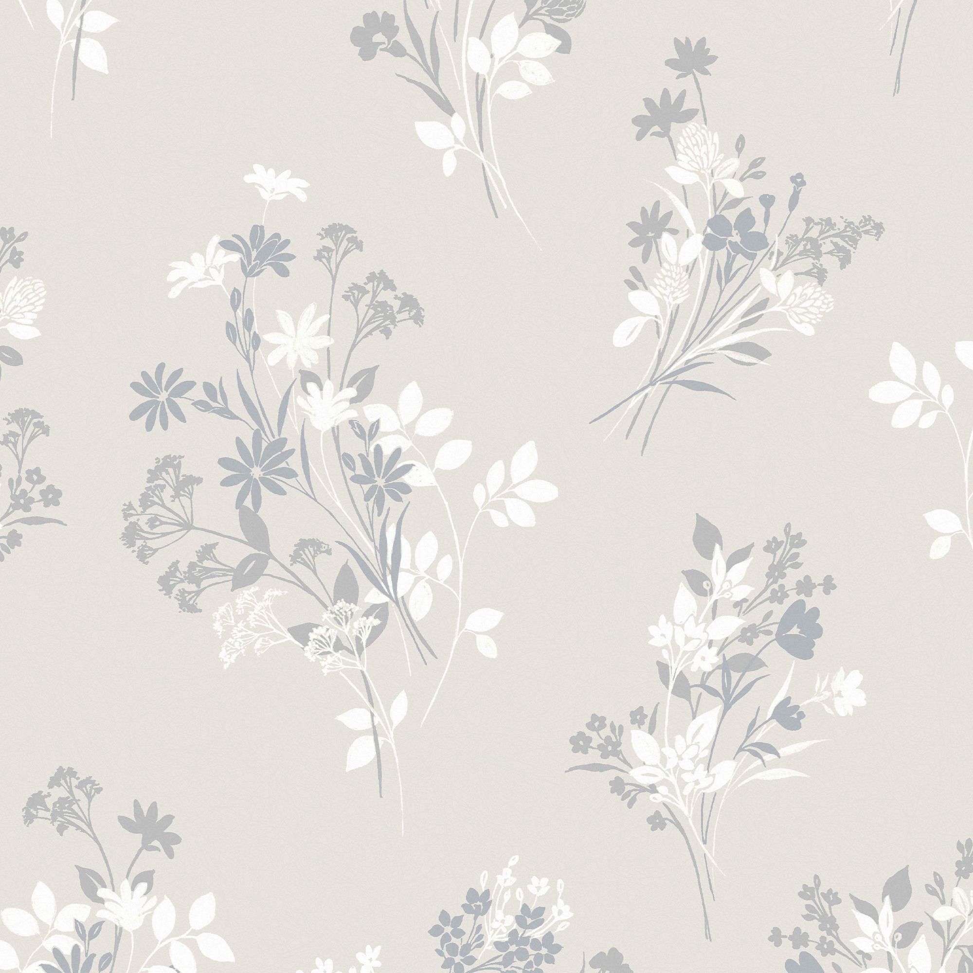 Laura Ashley Igerna Cream, Grey & White Floral Smooth Wallpaper
