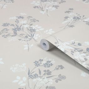 Laura Ashley Igerna Cream, Grey & White Floral Smooth Wallpaper