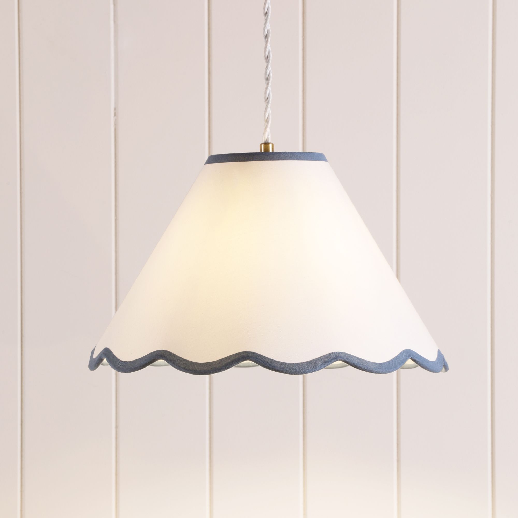 Laura Ashley Ivory & Blue Scalloped edge Conical Lamp shade (D)30cm