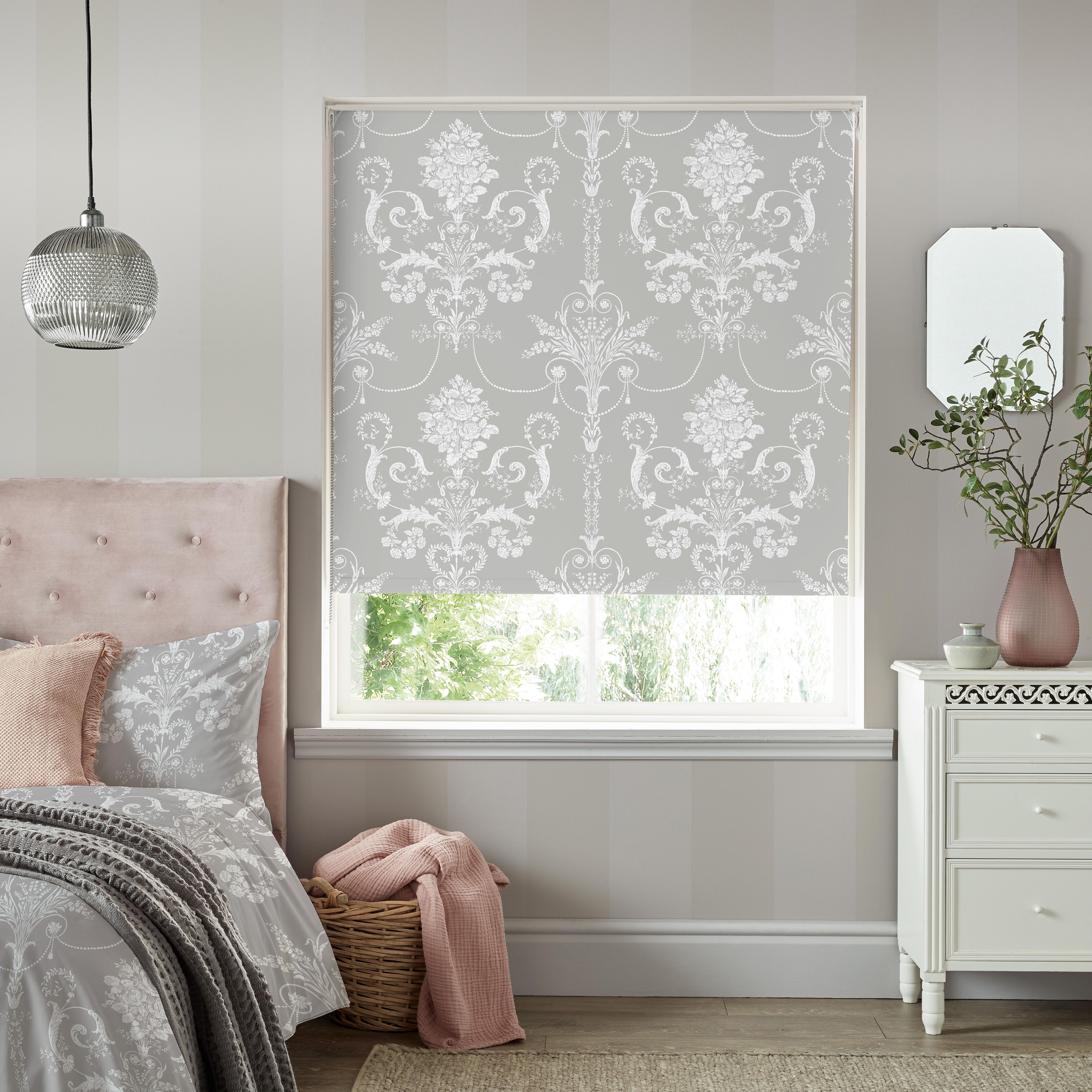 Laura Ashley Josette Corded Steel Grey Floral Sunshade Roller Blind (W)120cm (L)162cm