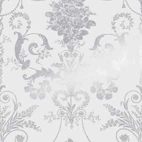 Laura Ashley Josette Damask Silver effect Smooth Wallpaper
