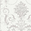 Laura Ashley Josette Dove grey & white Damask Smooth Wallpaper Sample