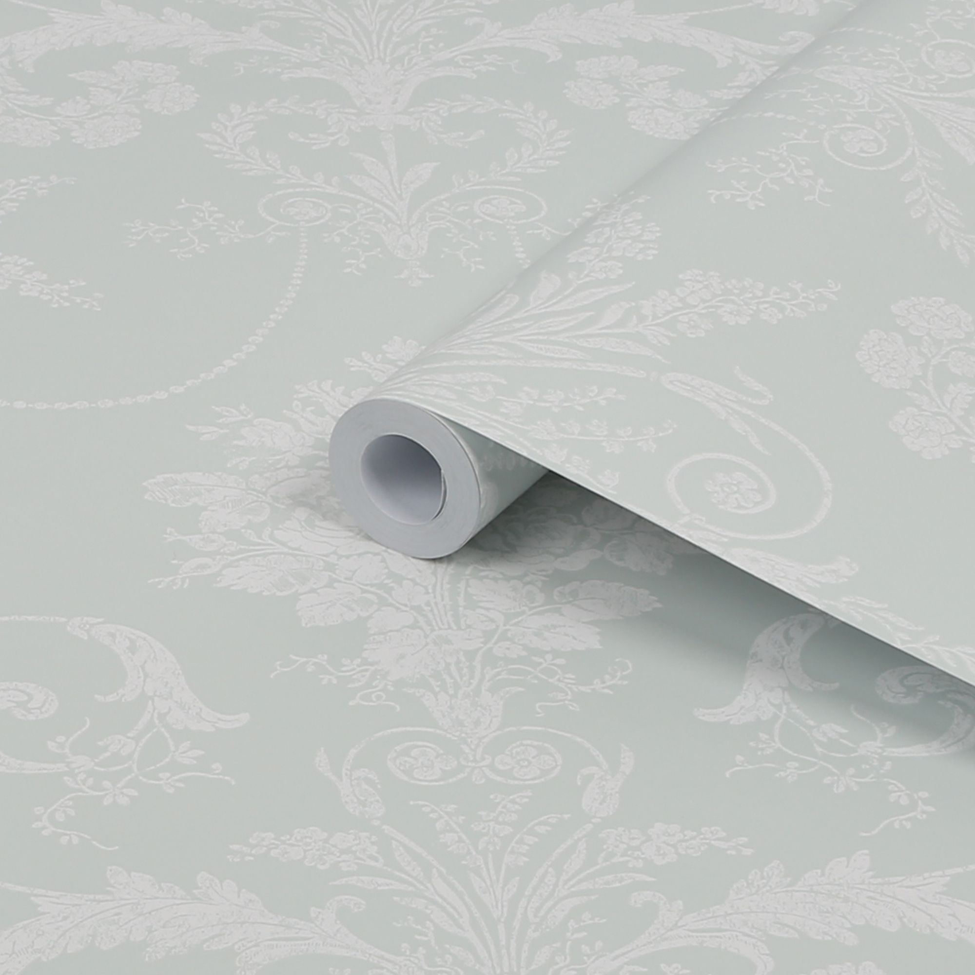 Laura Ashley Josette Duck egg Damask Smooth Wallpaper Sample DIY at B&Q