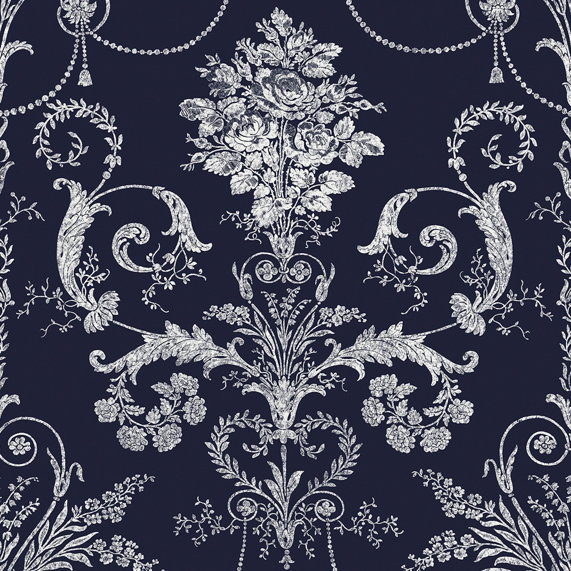 Laura Ashley Josette Midnight Damask Smooth Wallpaper | DIY At B&Q