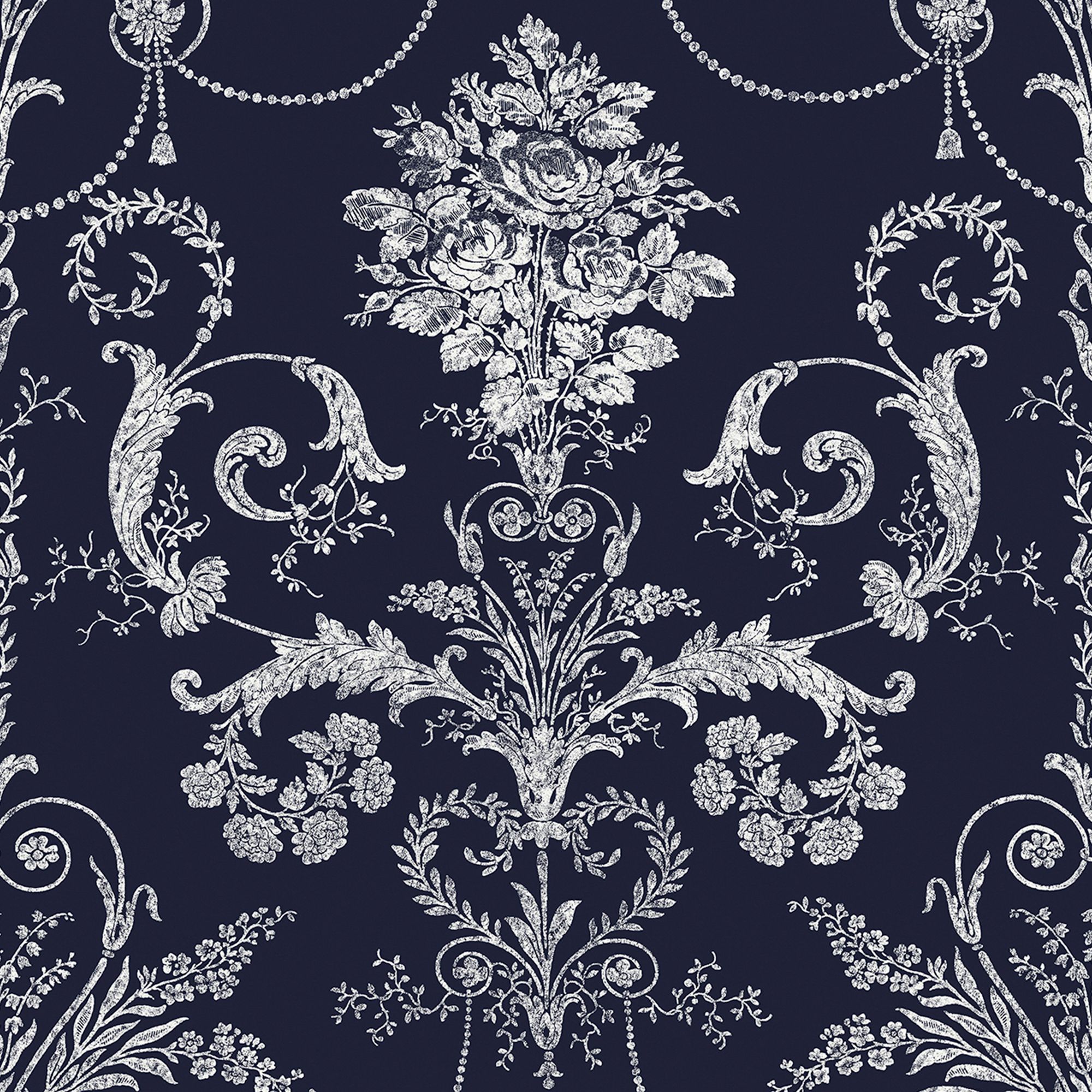 Laura Ashley Josette Midnight Damask Smooth Wallpaper DIY at B&Q