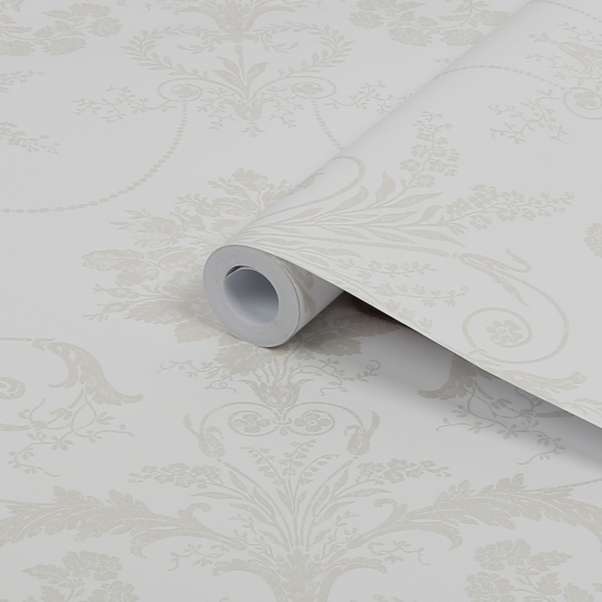 Laura Ashley Josette White Damask Smooth Wallpaper Sample at B&Q