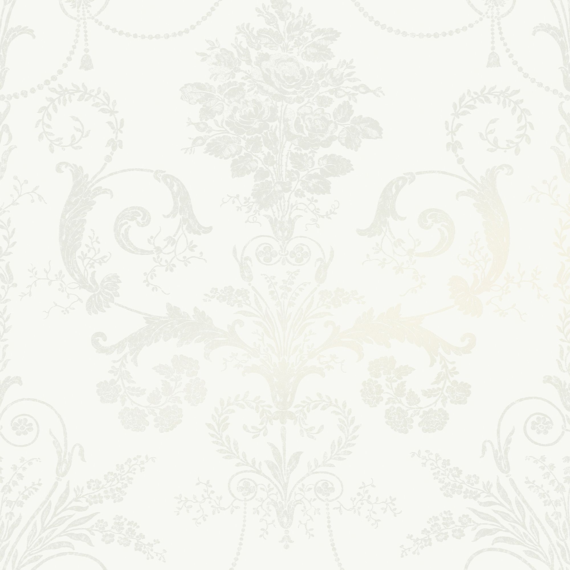 Laura Ashley Josette White Damask Smooth Wallpaper