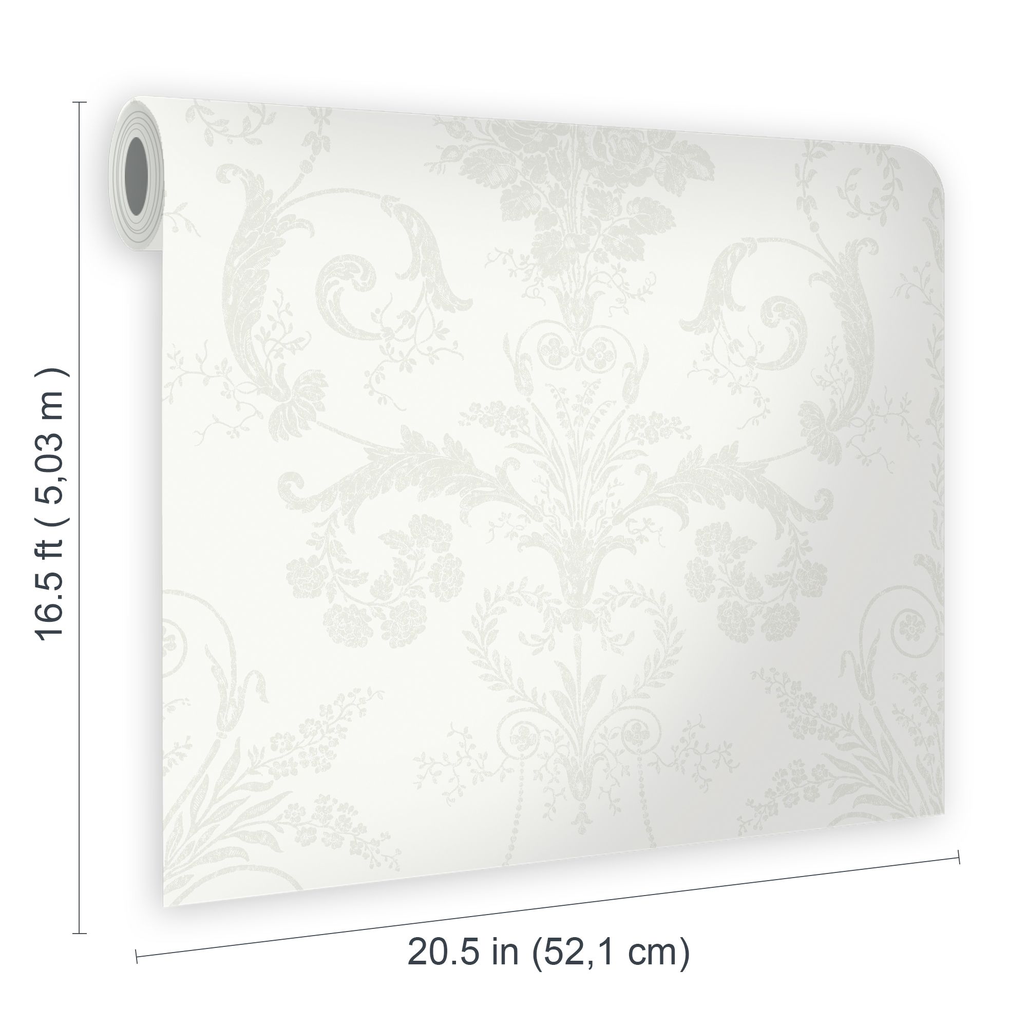 Laura Ashley Josette White Damask Smooth Wallpaper