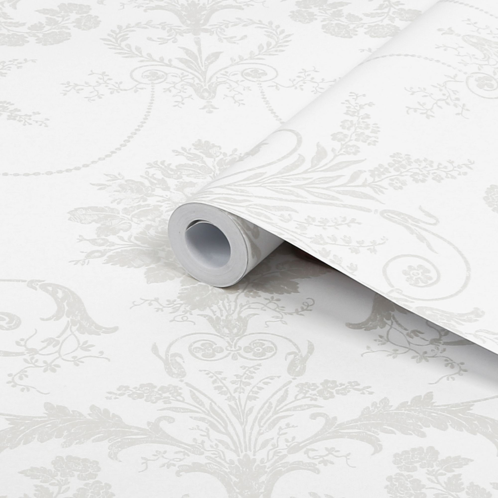 Laura Ashley Josette White Damask Smooth Wallpaper