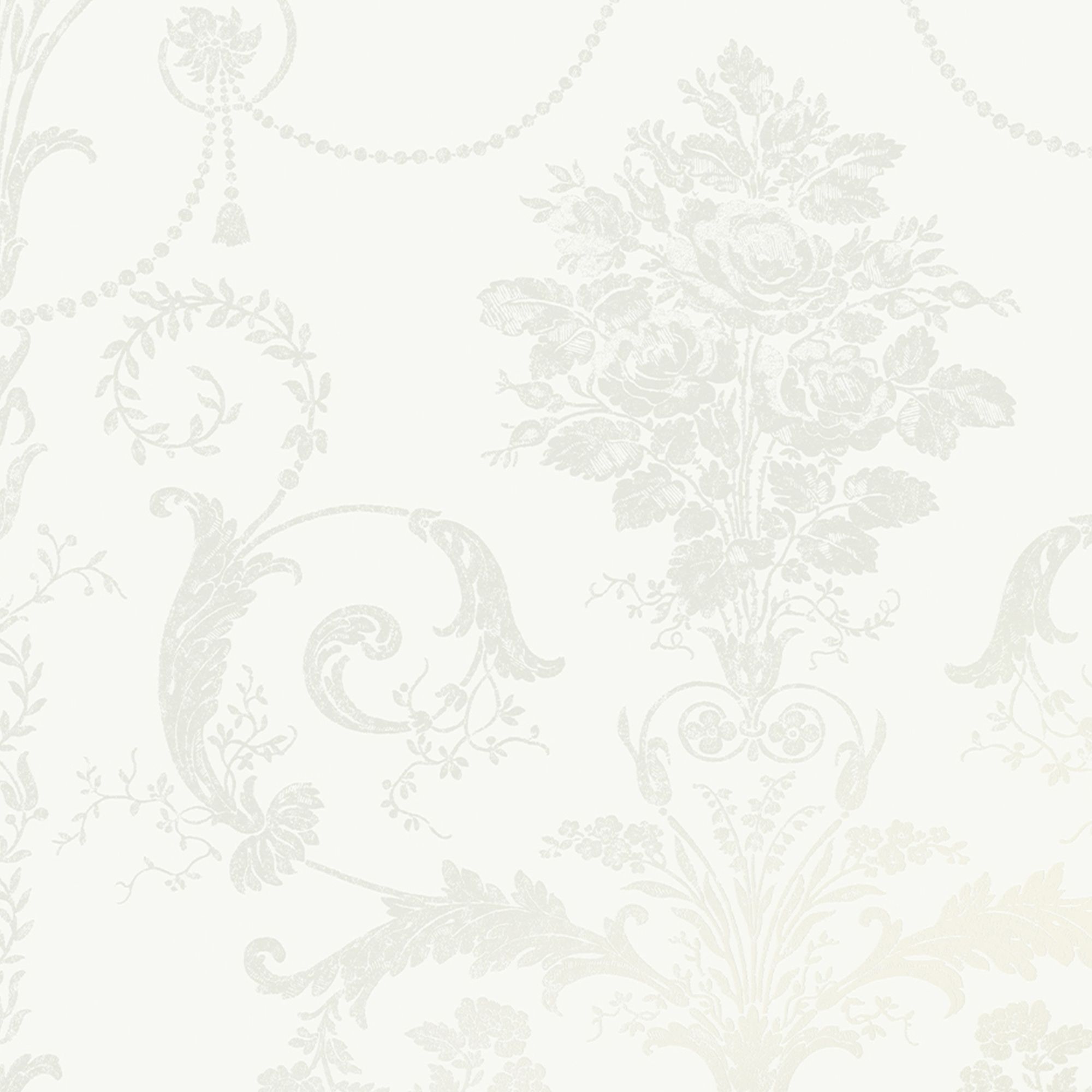 Laura Ashley Josette White Damask Smooth Wallpaper