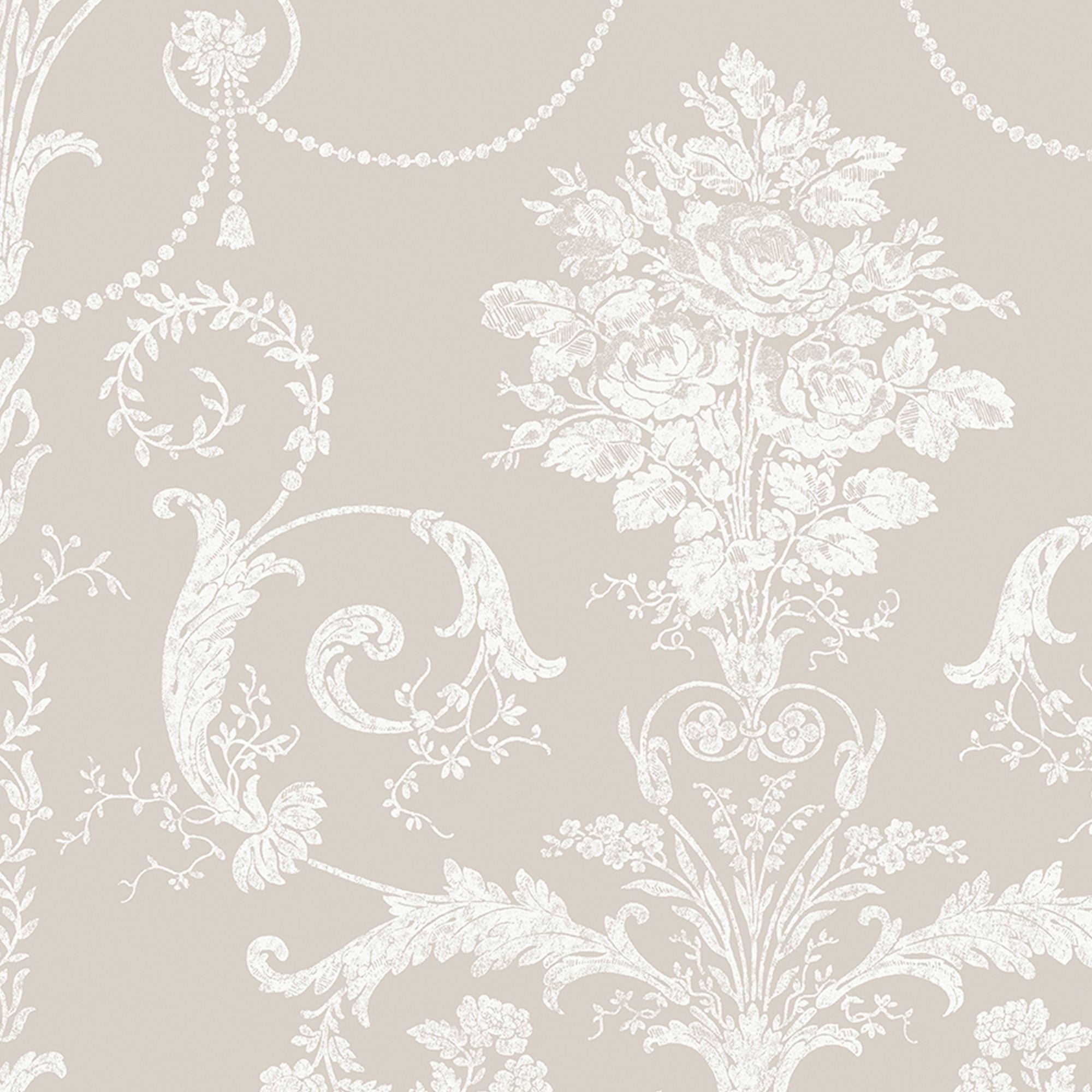 Laura Ashley Josette White & dove grey Damask Smooth Wallpaper DIY at B&Q
