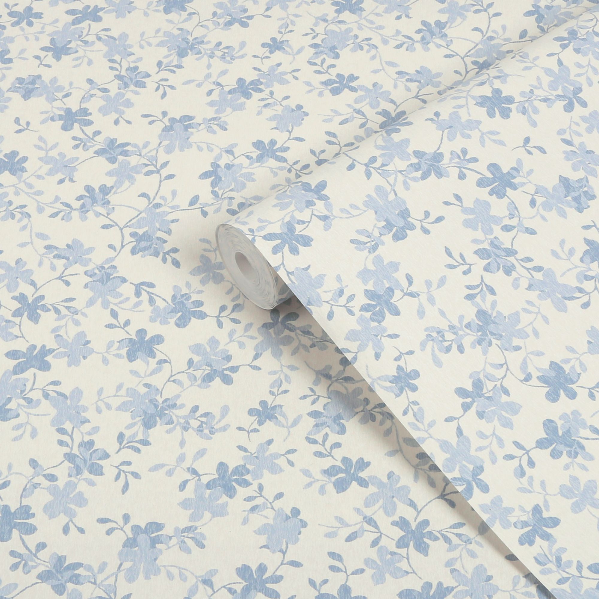 Laura Ashley Light Blue & White Misterton Trail Smooth Wallpaper 