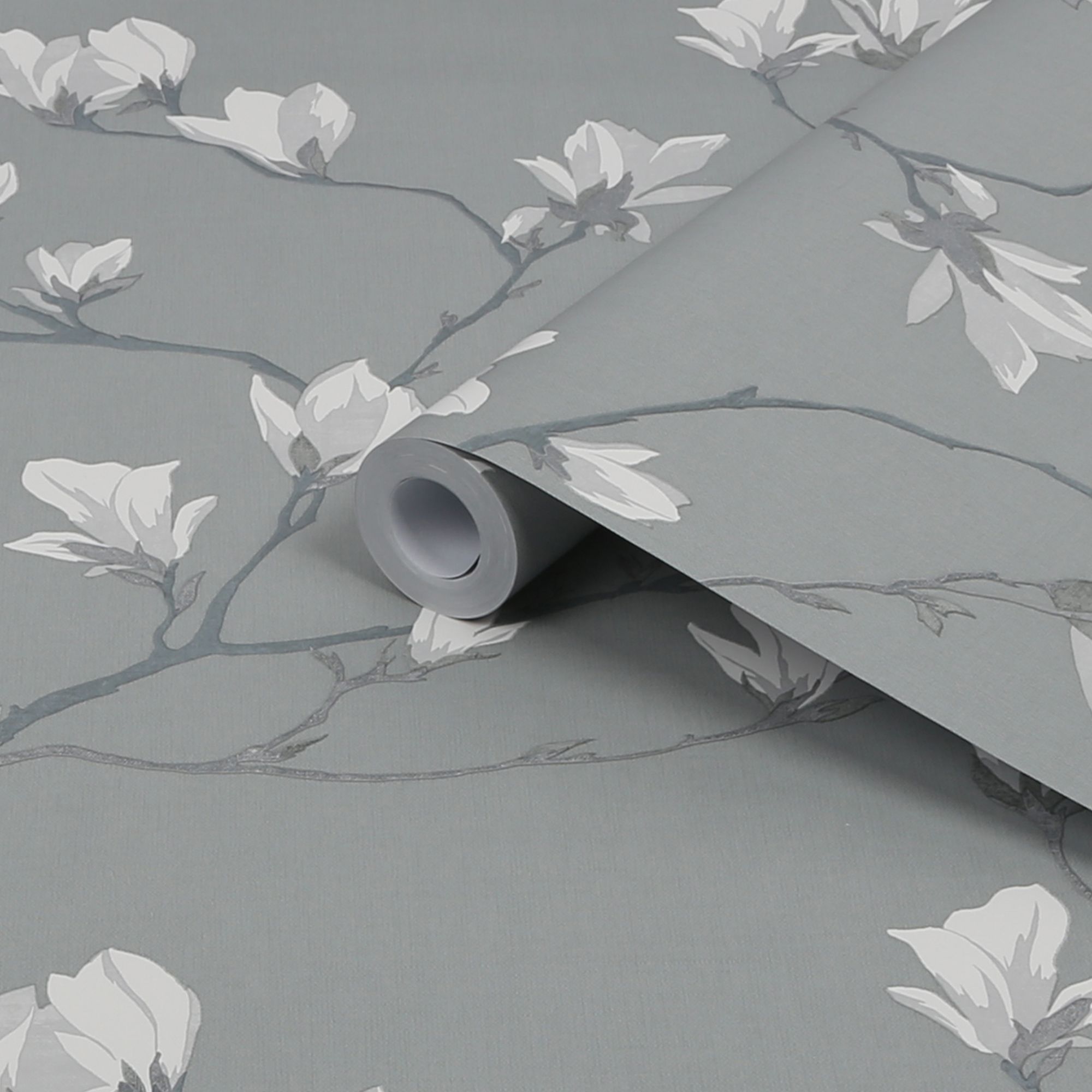 Laura Ashley Magnolia grove Slate Floral Smooth Wallpaper Sample | DIY ...