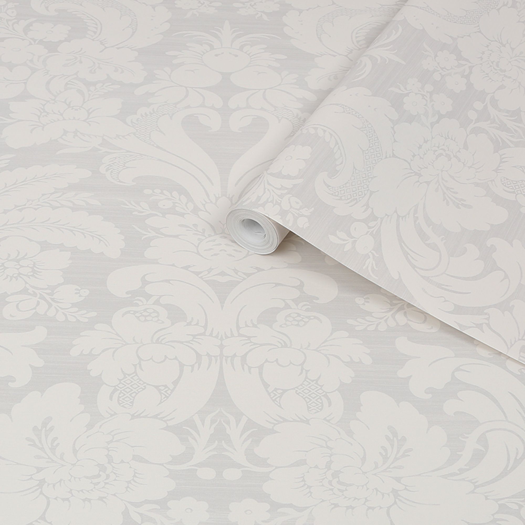 Laura Ashley Martigues Moonbeam Damask Smooth Wallpaper Sample