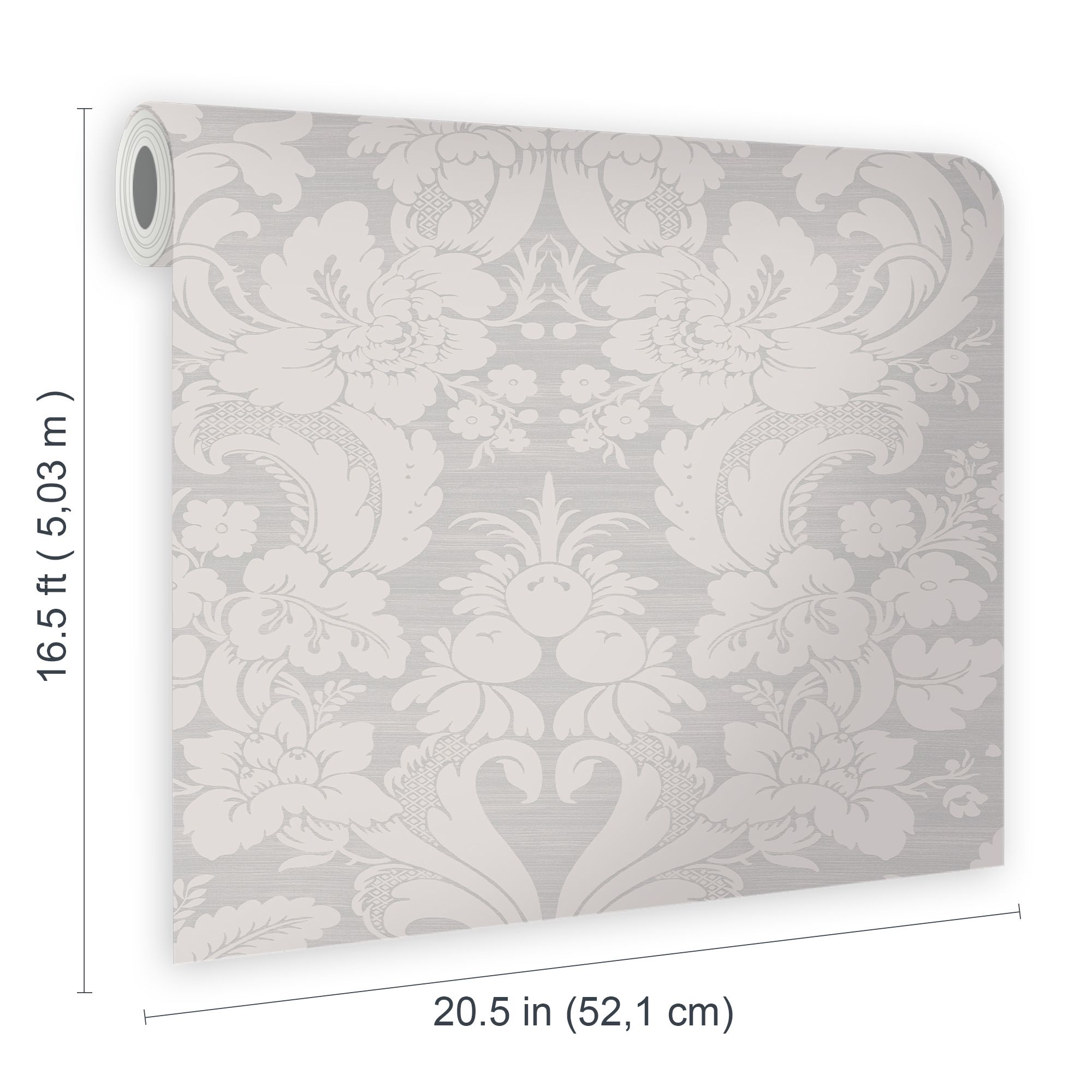 Laura Ashley Martigues Moonbeam Damask Smooth Wallpaper