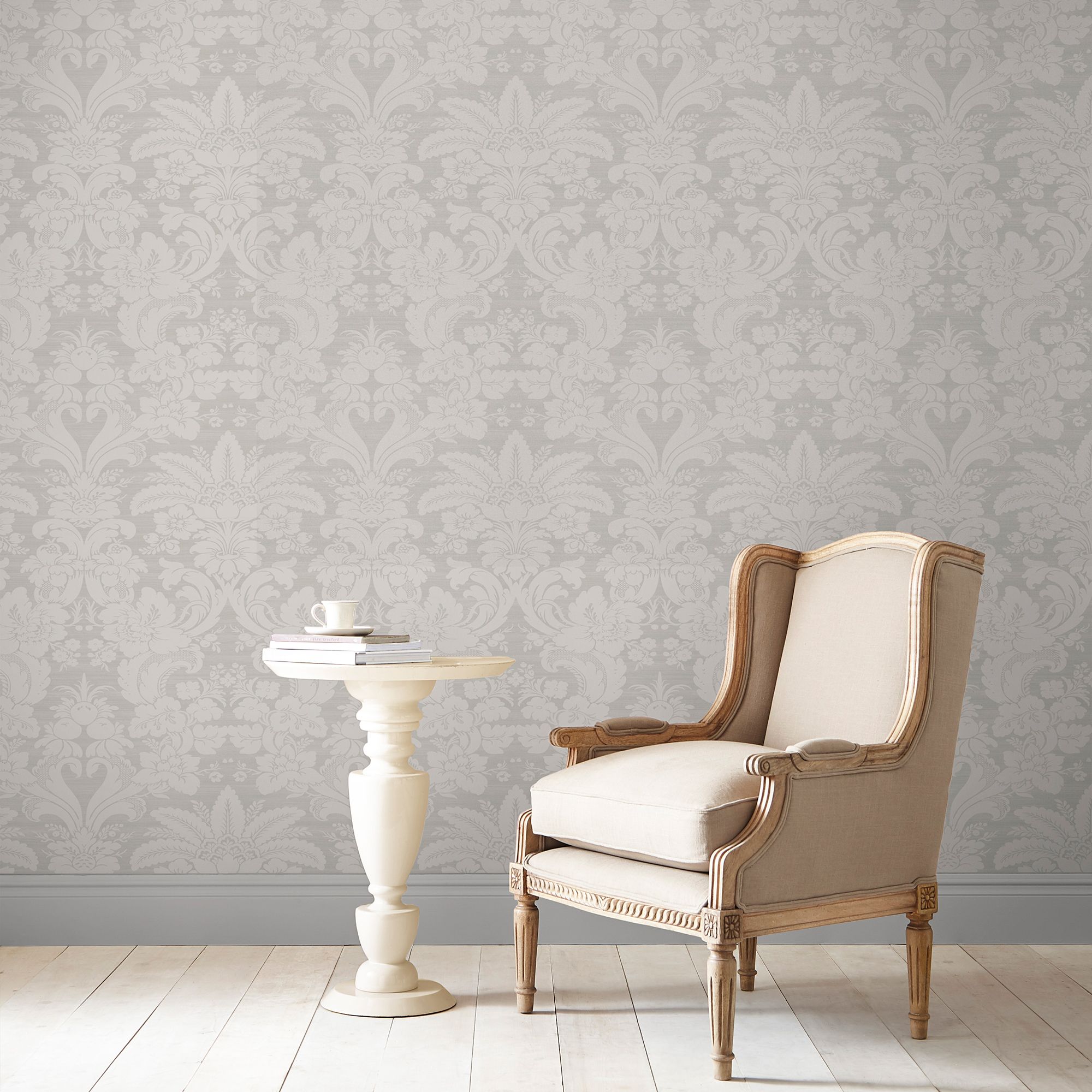 Laura Ashley Martigues Moonbeam Damask Smooth Wallpaper