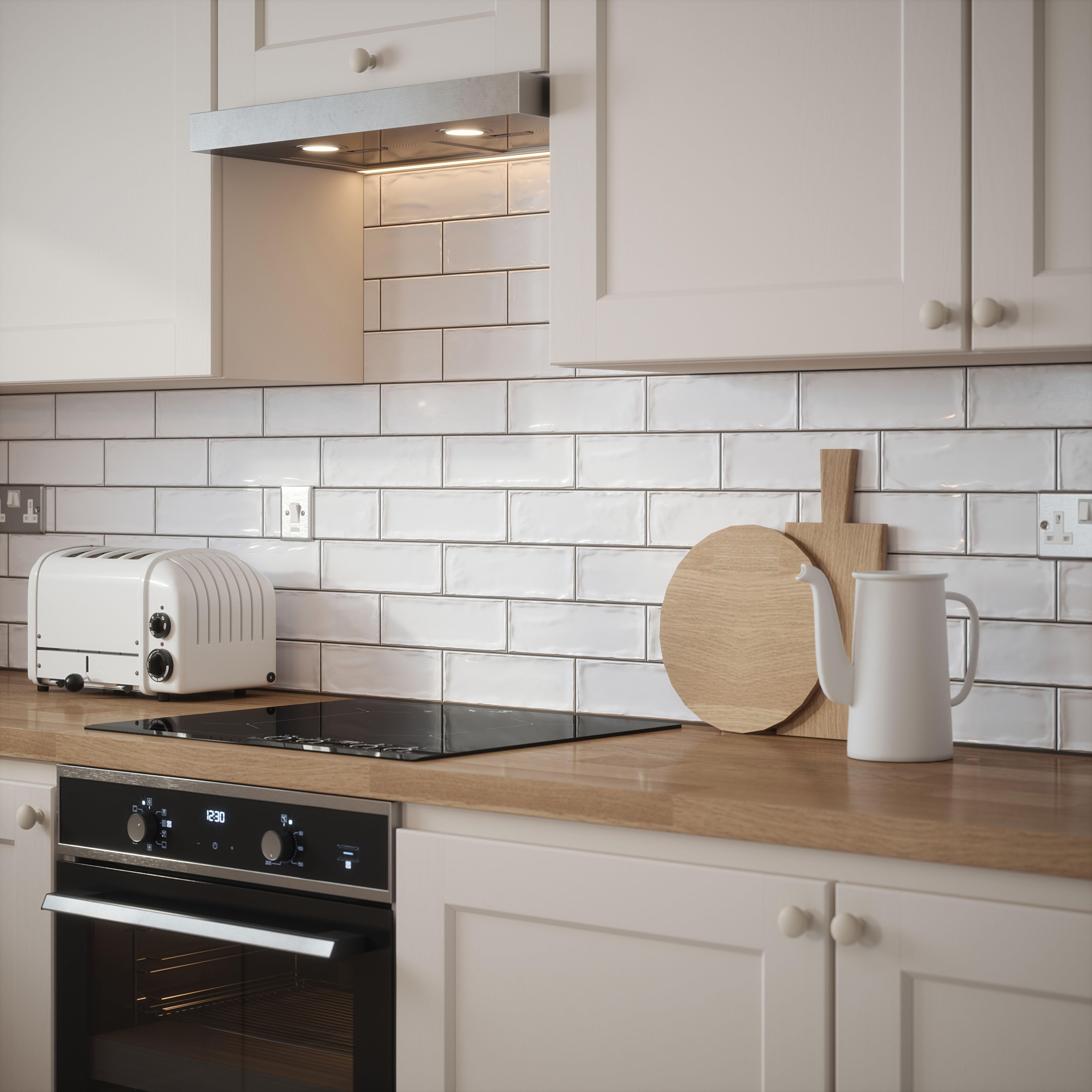 Laura Ashley Mason Pearl Gloss Brick effect Textured Ceramic Indoor Wall tile