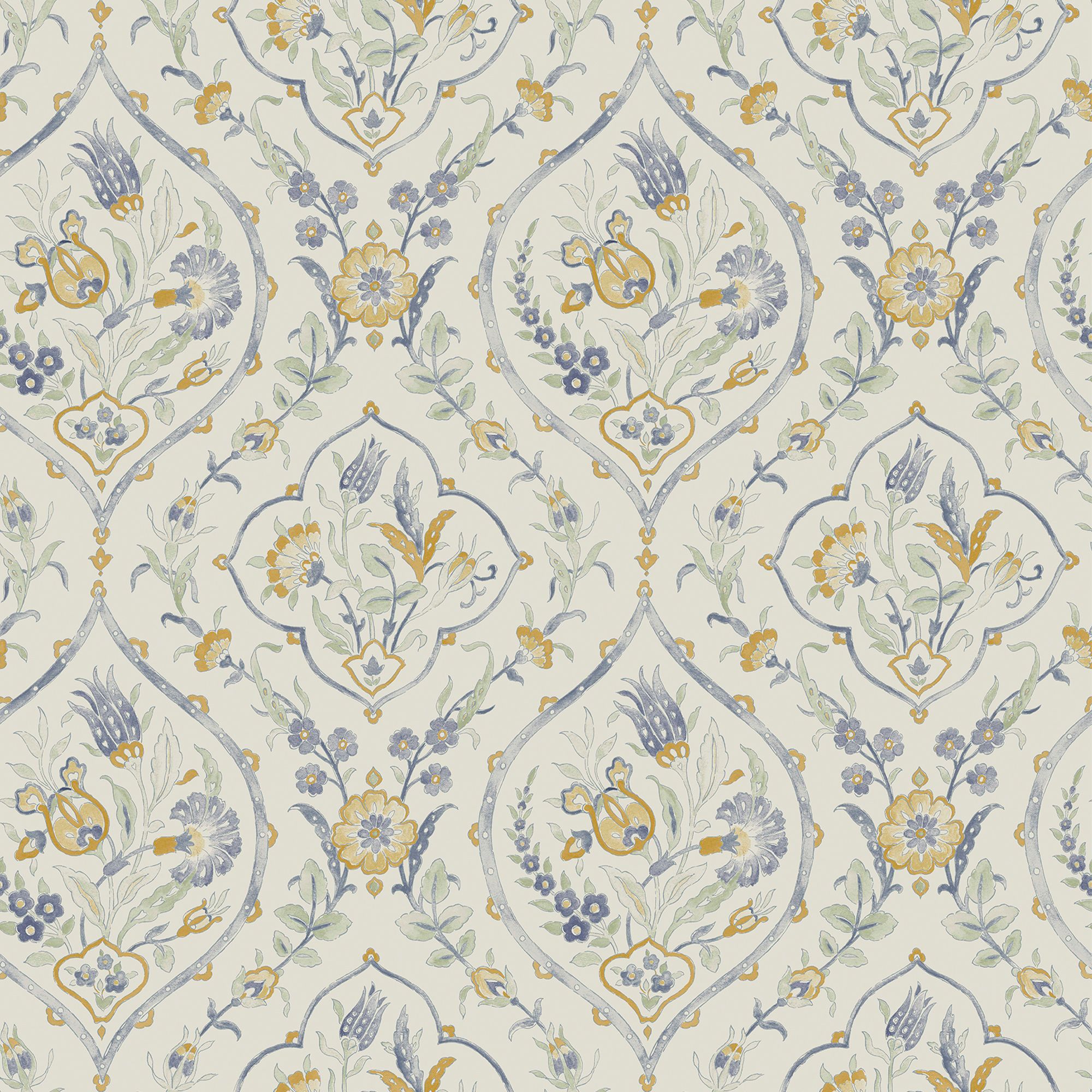 Laura Ashley Midnight Palace Foscot Damask Pale Ochre Yellow Smooth Wallpaper