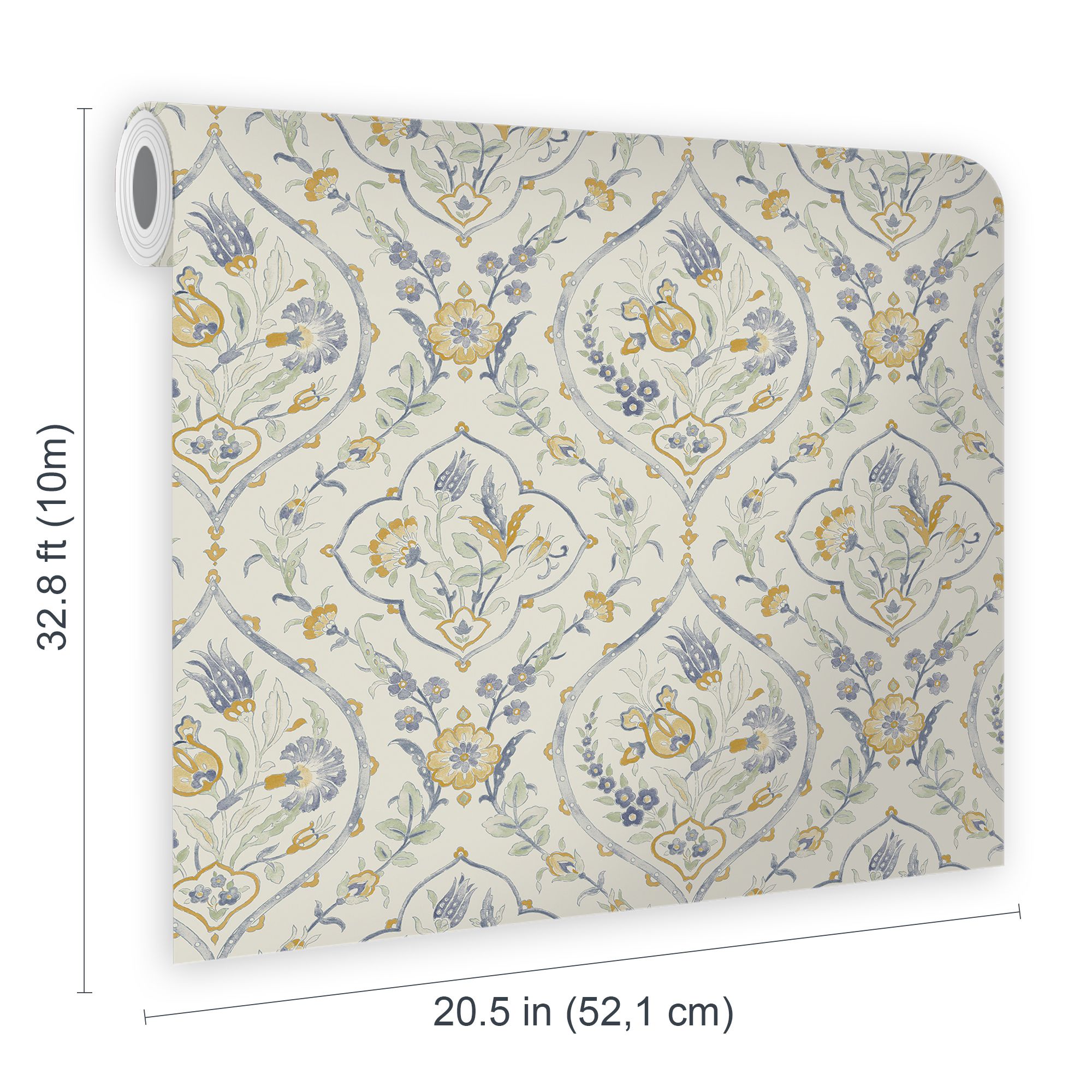 Laura Ashley Midnight Palace Foscot Damask Pale Ochre Yellow Smooth Wallpaper