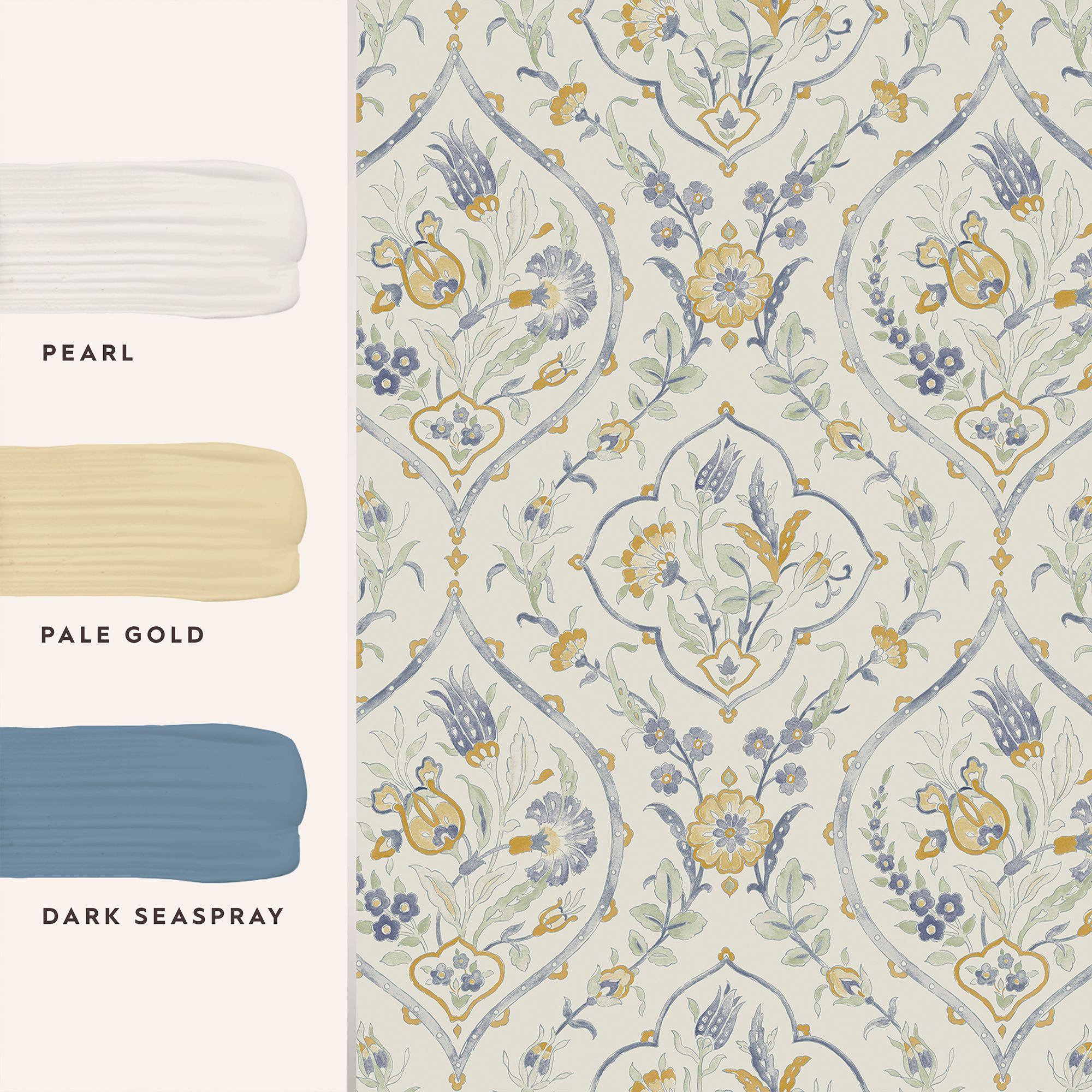 Laura Ashley Midnight Palace Foscot Damask Pale Ochre Yellow Smooth Wallpaper